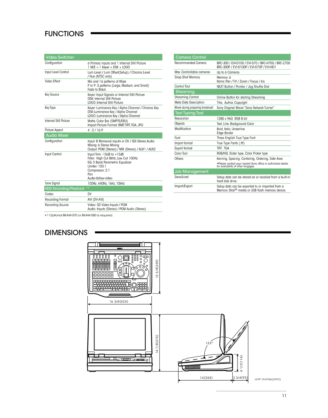 Sony AWS-G500E manual Functions, Dimensions 