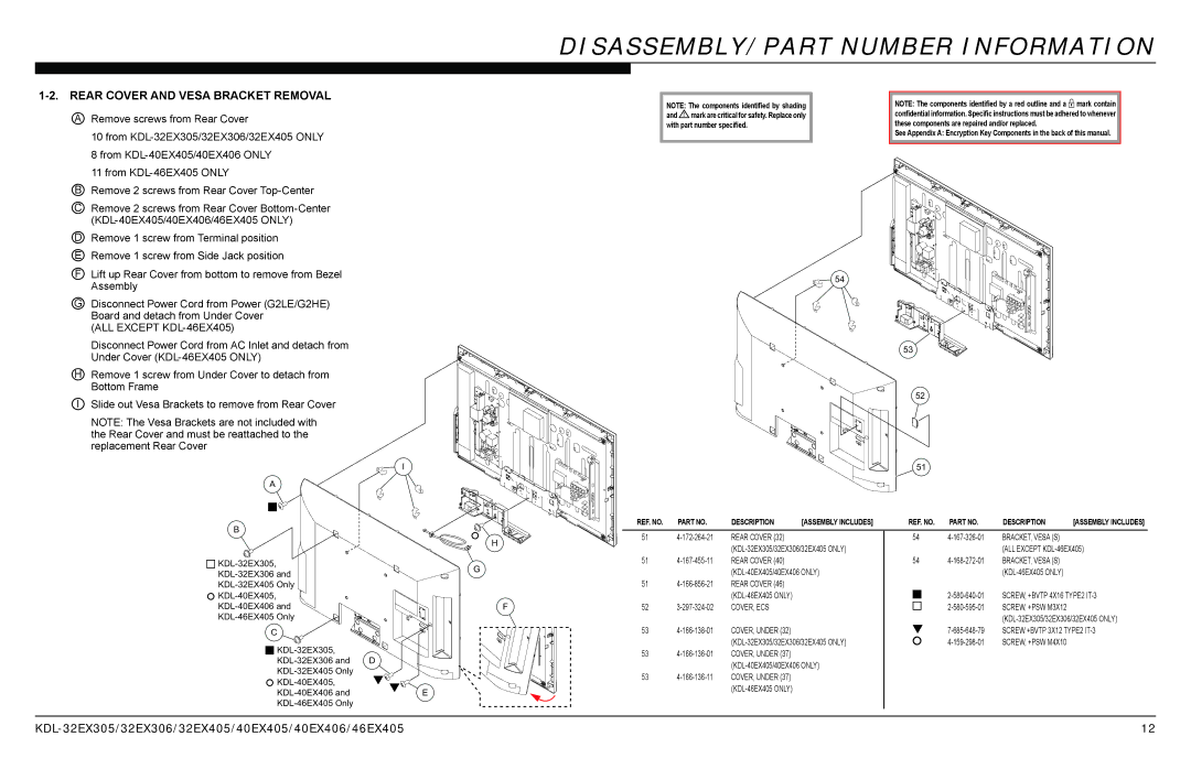 Sony AZ1-L service manual DISASSEMBLY/PART Number Information, Rear Cover and Vesa Bracket Removal 