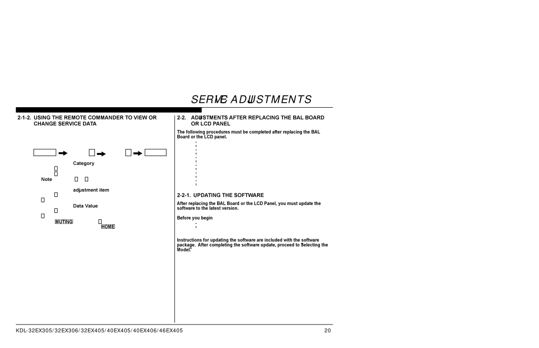 Sony AZ1-L service manual Using the Remote Commander to View or Change Service Data, Updating the Software 