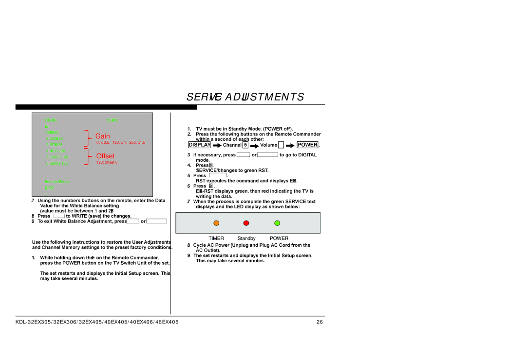 Sony AZ1-L service manual Resetting the TV to Factory Condition Using Service Mode 