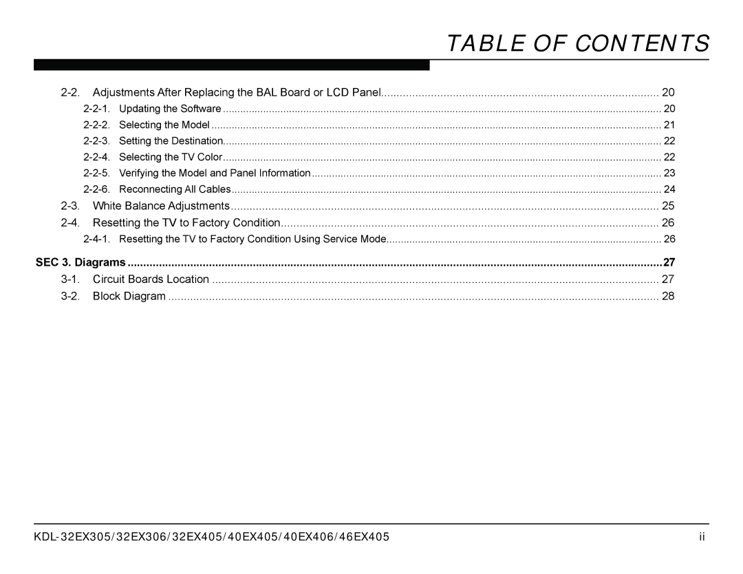 Sony AZ1-L service manual Table of Contents 