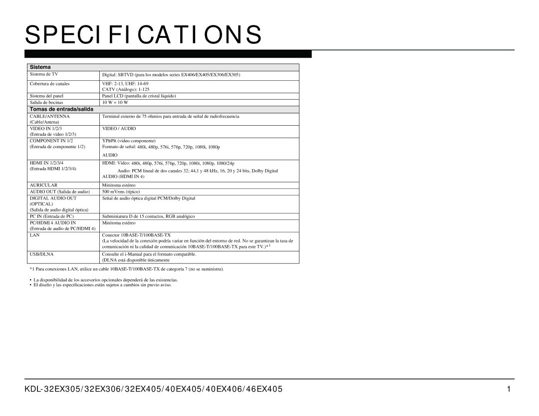 Sony AZ1-L service manual Specifications, Sistema 