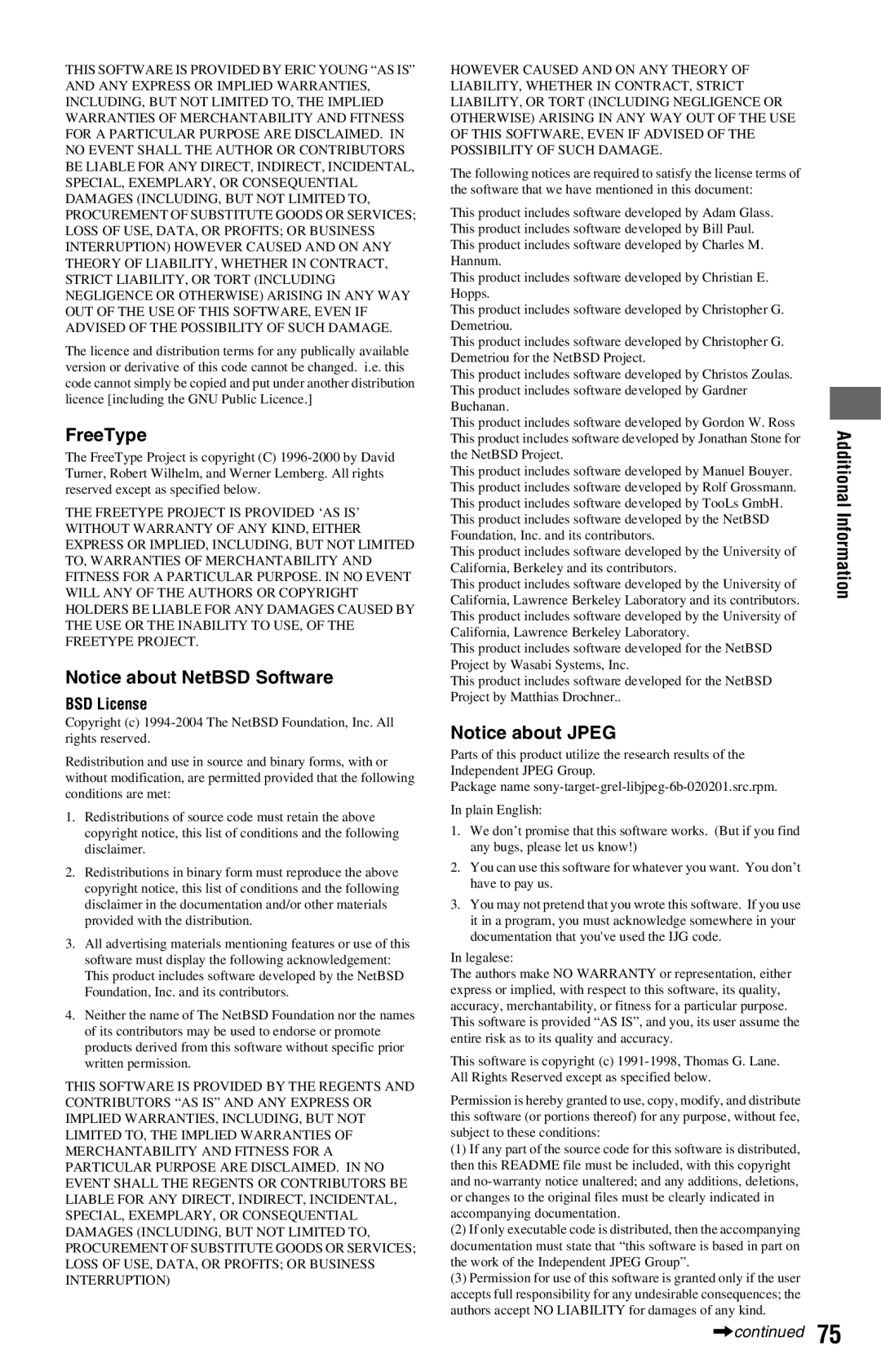 Sony BDP-S360 operating instructions FreeType, BSD License 