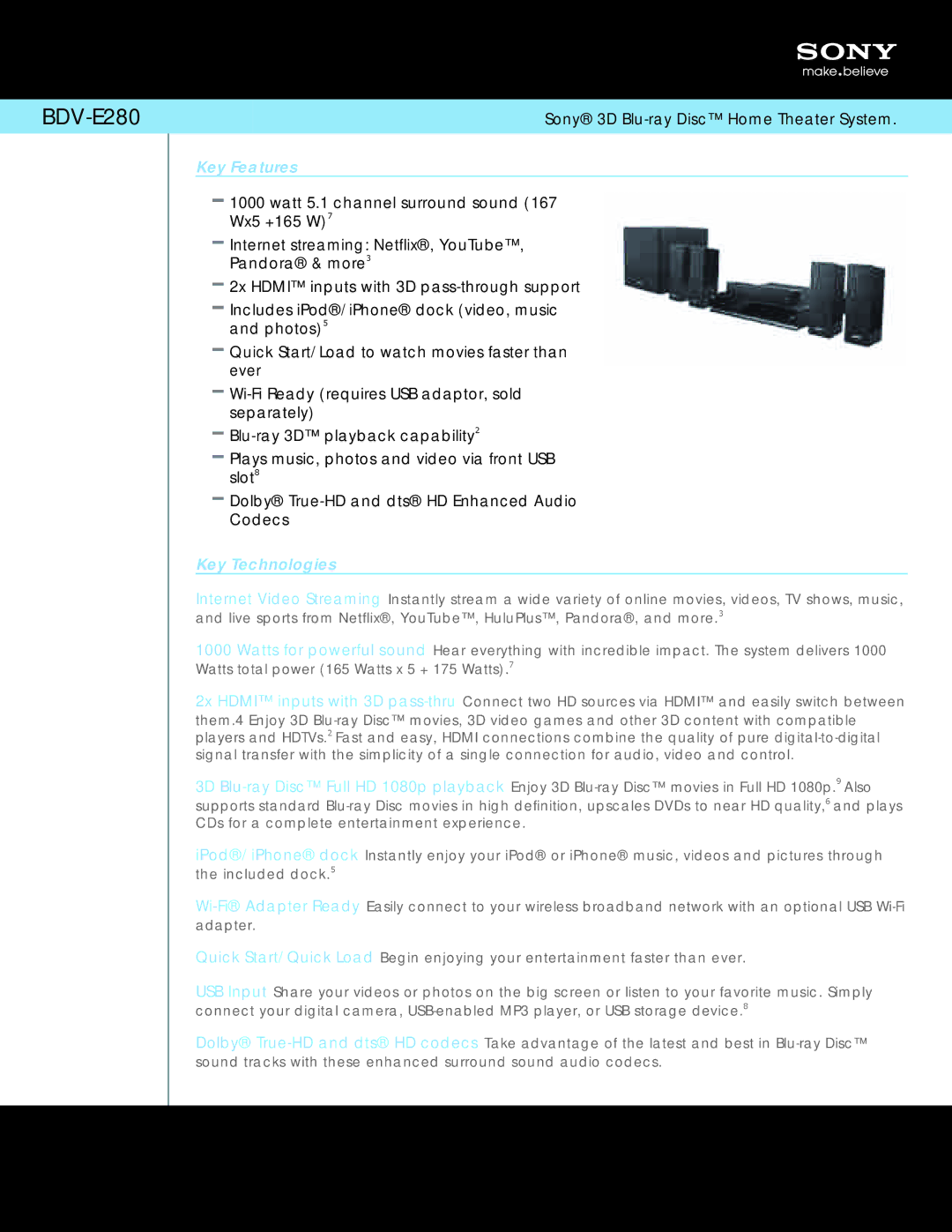 Sony BDV-E280 quick start 