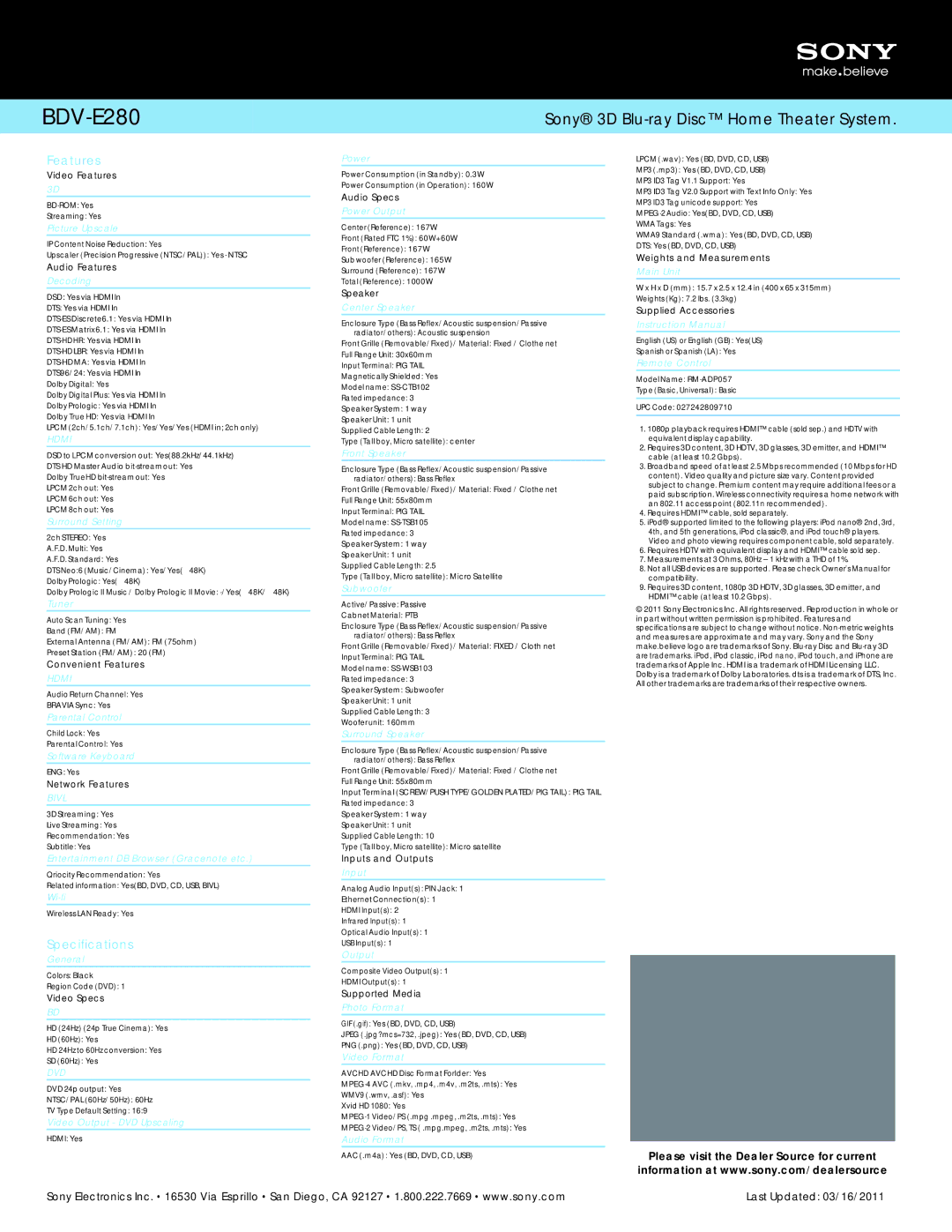 Sony BDV-E280 quick start Hdmi, Bivl, Dvd 