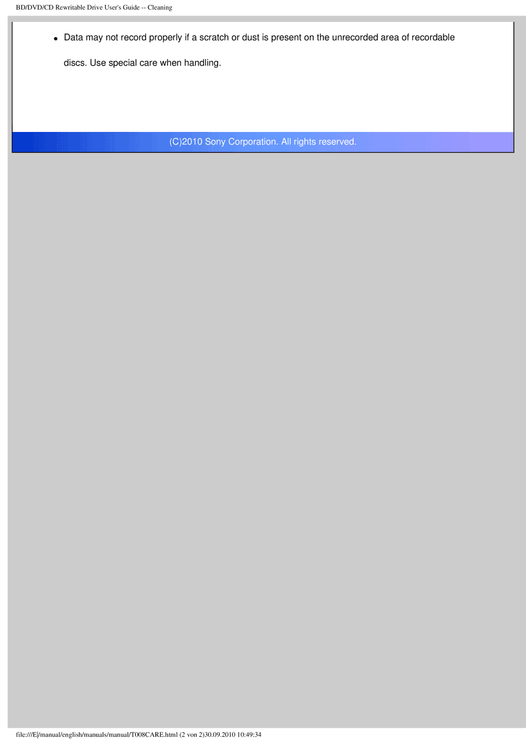 Sony BDX-S500U operating instructions C2010 Sony Corporation. All rights reserved 