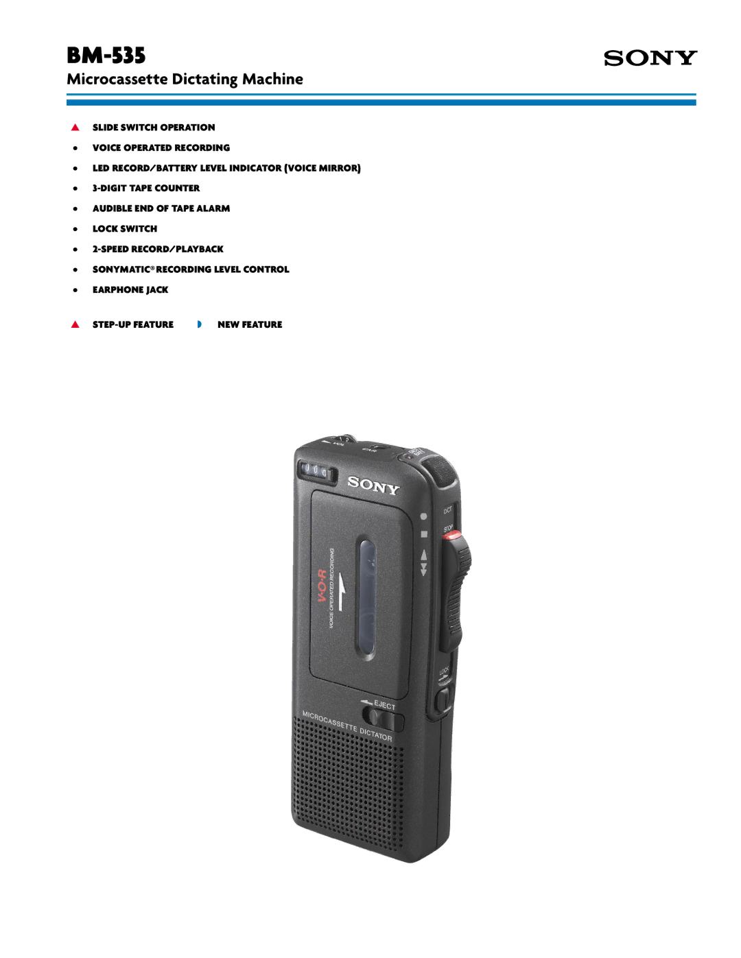 Sony BM-535 manual Microcassette Dictating Machine 