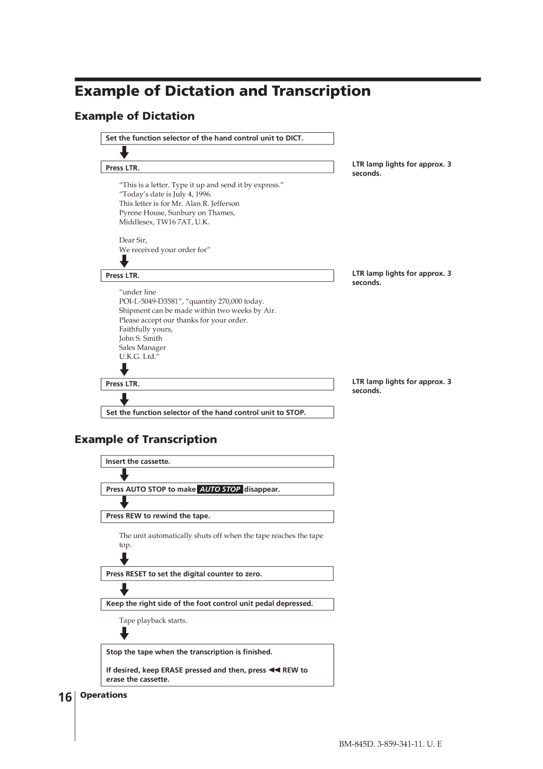 Sony BM-845D manual Example of Dictation and Transcription, Example of Transcription 