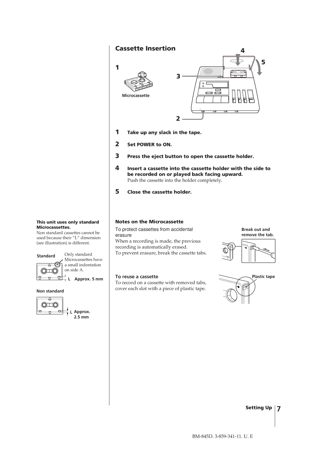 Sony BM-845D manual Cassette Insertion, To reuse a cassette 