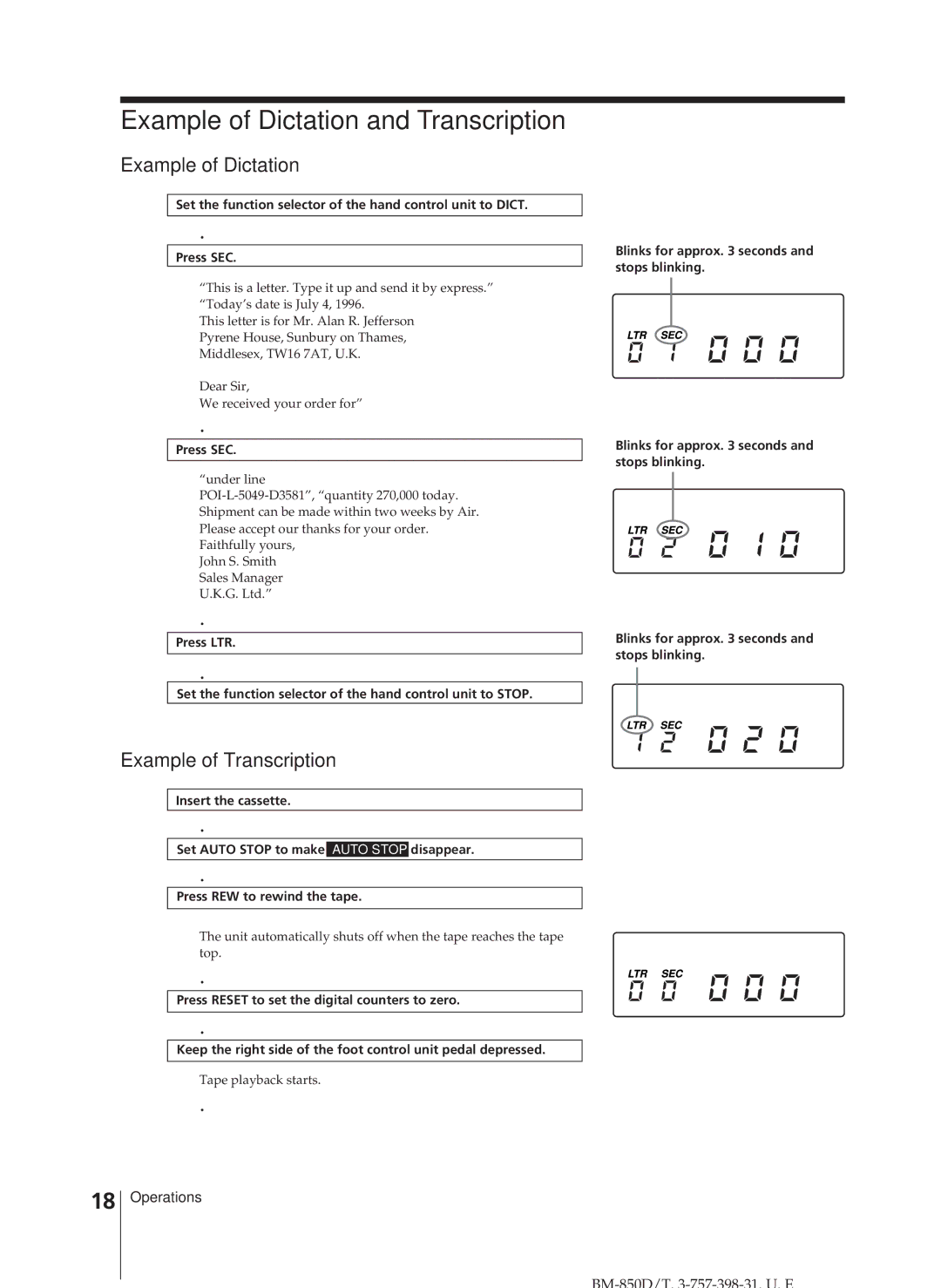 Sony BM-850D, BM-850T manual Example of Dictation and Transcription, Example of Transcription 