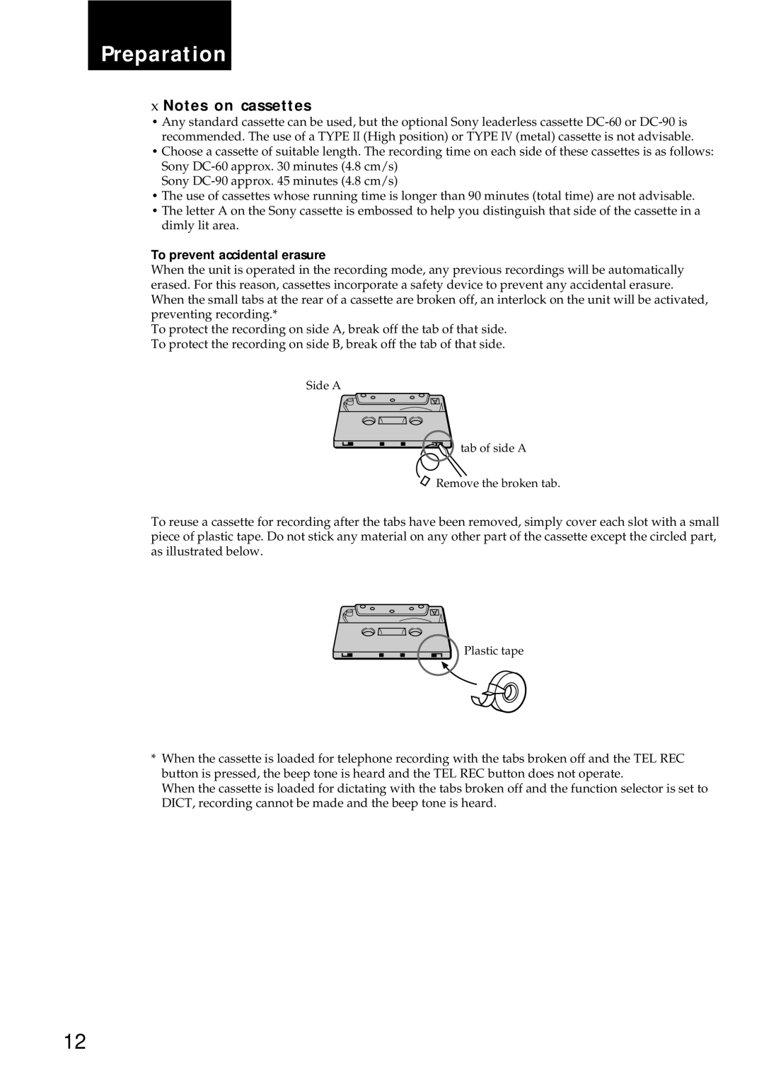 Sony BM-87DS manual XNotes on cassettes, To prevent accidental erasure 