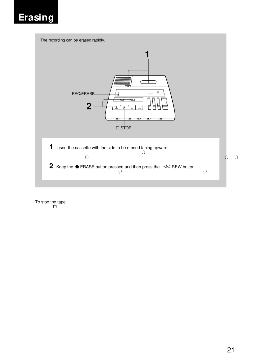 Sony BM-87DS manual Erasing, Recording can be erased rapidly 