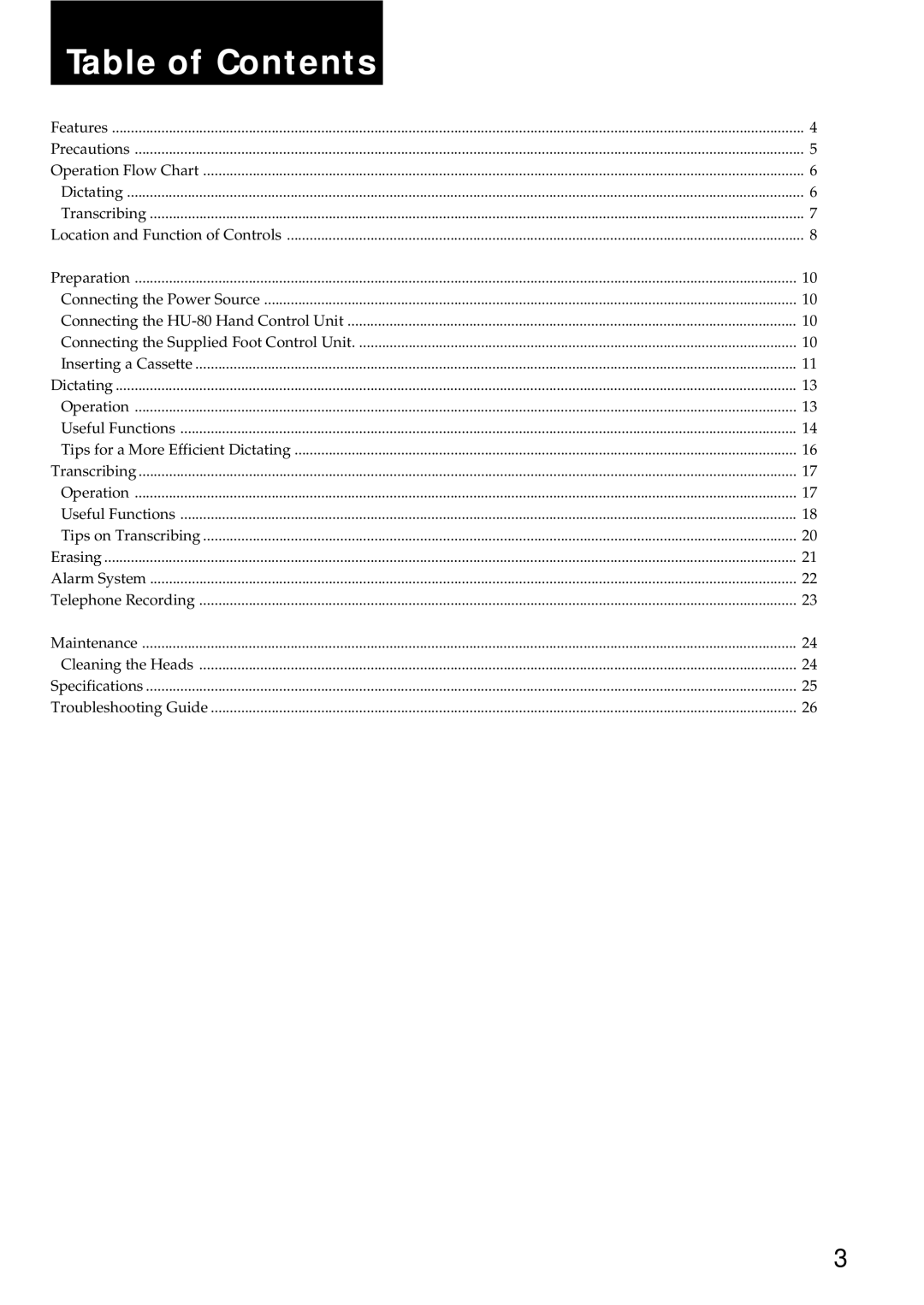 Sony BM-87DS manual Table of Contents 