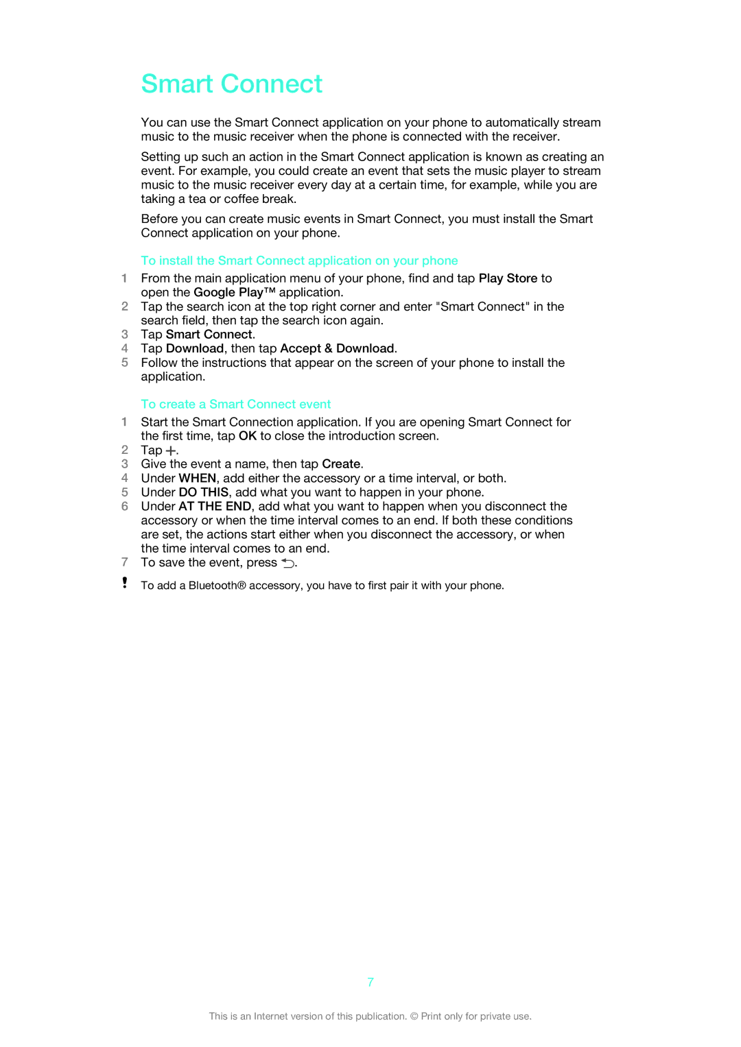 Sony BM10 manual To install the Smart Connect application on your phone, To create a Smart Connect event 