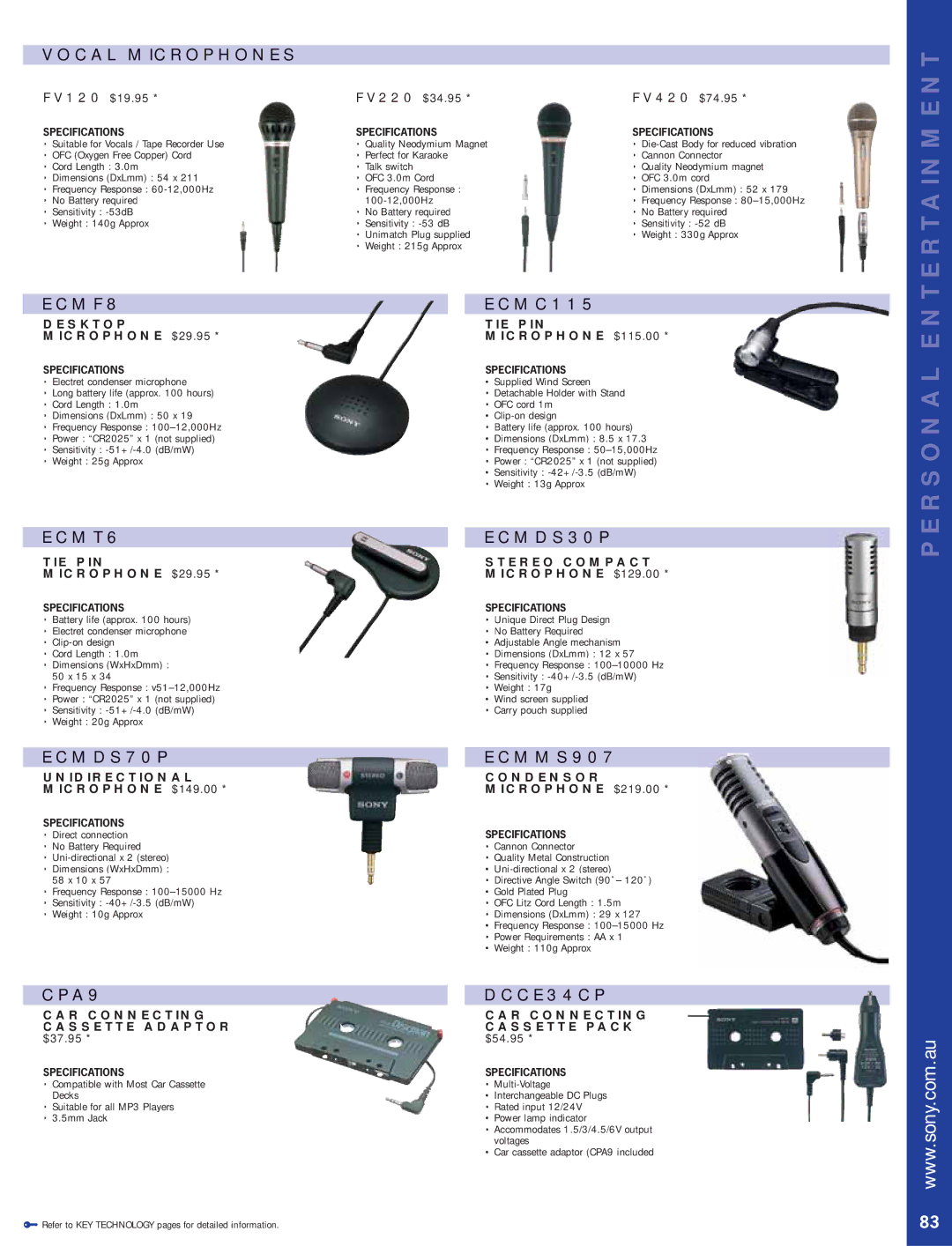 Sony Bravia LCD TV manual Vocal Microphones, ECMF8, ECMT6, ECMDS70P, CPA9, ECMC115, ECMDS30P, ECMMS907, DCCE34CP 