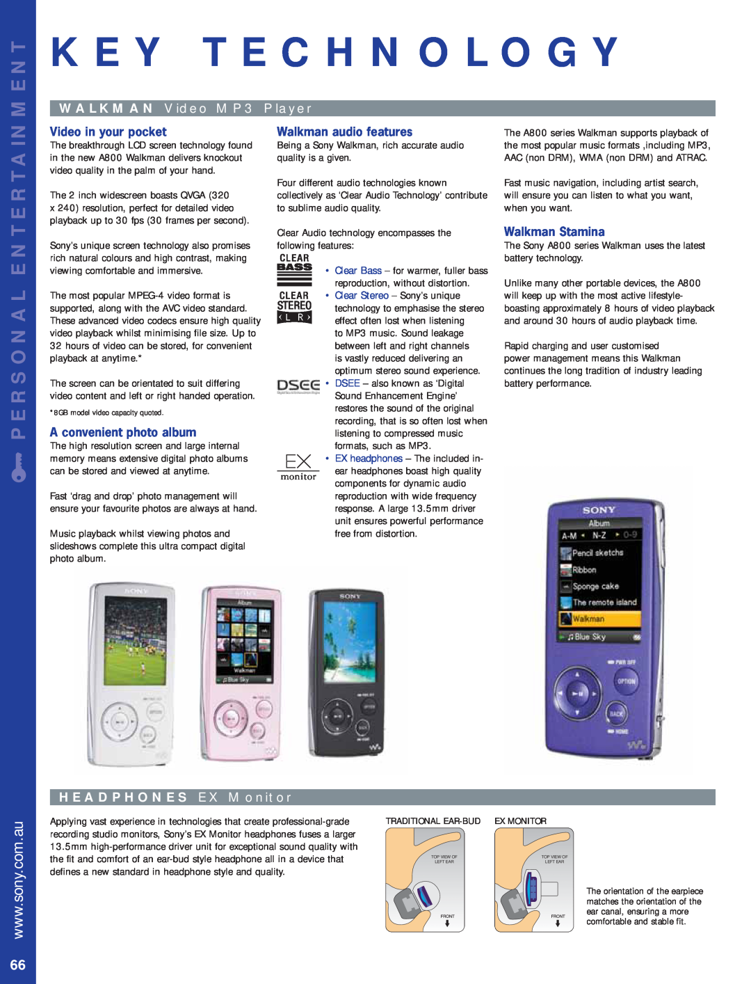 Sony Bravia LCD TV manual WALKMAN Video MP3 Player, HEADPHONES EX Monitor, Key Technology, q PERSONAL ENTERTAINMENT 