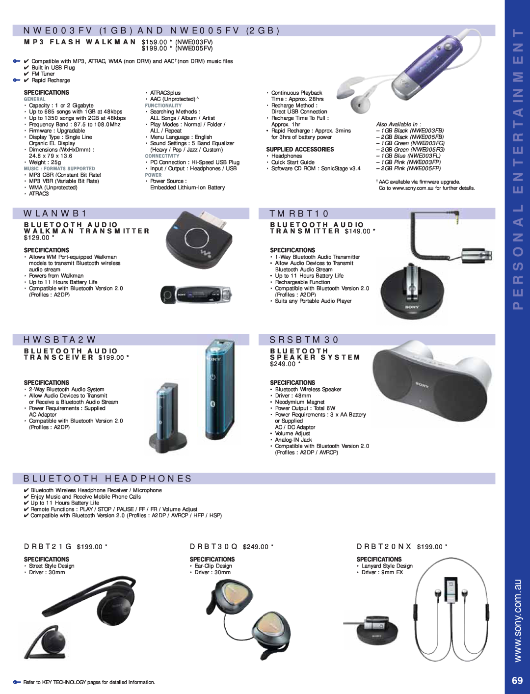 Sony Bravia LCD TV NWE003FV 1GB AND NWE005FV 2GB, WLANWB1, TMRBT10, HWSBTA2W, SRSBTM30, Bluetooth Headphones, $129.00 