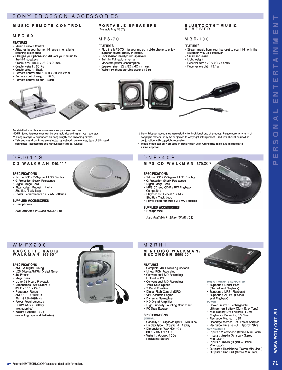 Sony Bravia LCD TV Sony Ericsson Accessories, DEJ011S, DNE240B, WMFX290, MZRH1, MRC-60, MPS-70, MBR-100, Portable Speakers 