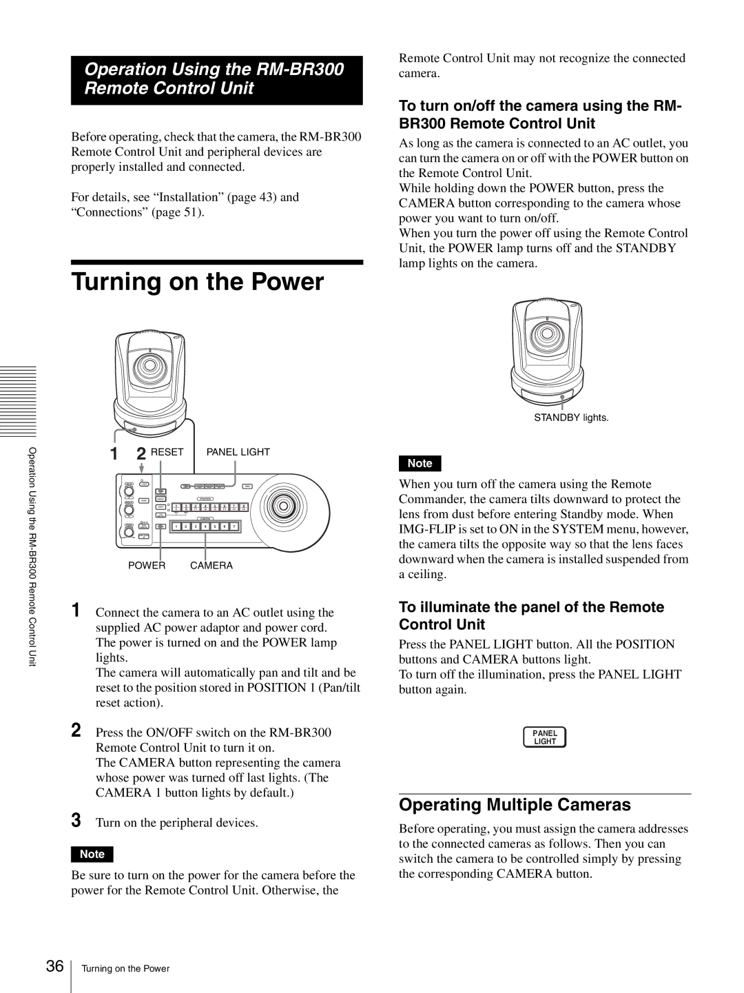 Sony BRC-Z330 operating instructions Operating Multiple Cameras, Operation Using the RM-BR300 Remote Control Unit 