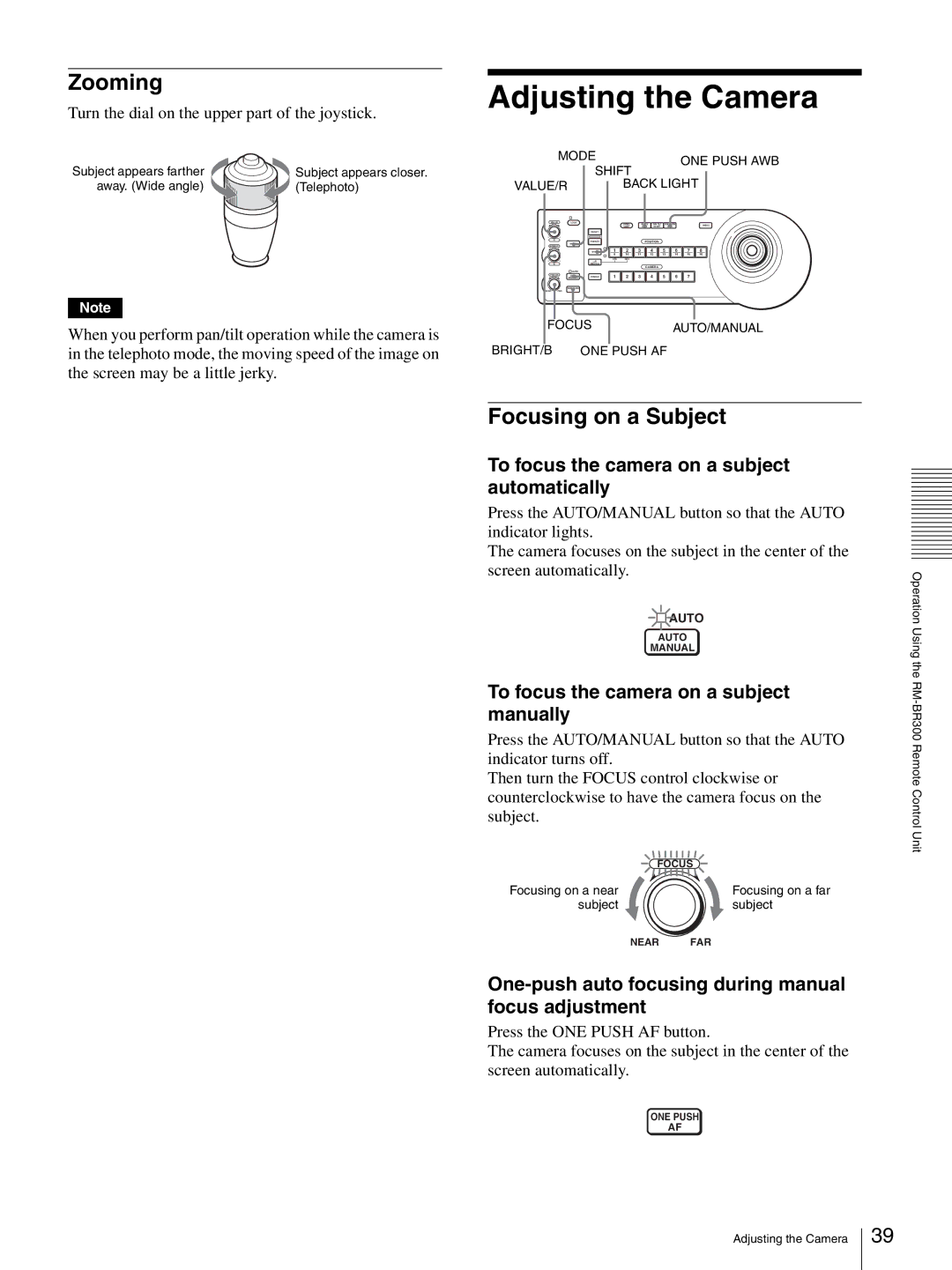 Sony BRC-Z330 One-push auto focusing during manual focus adjustment, Mode ONE Push AWB Shift VALUE/R Back Light 