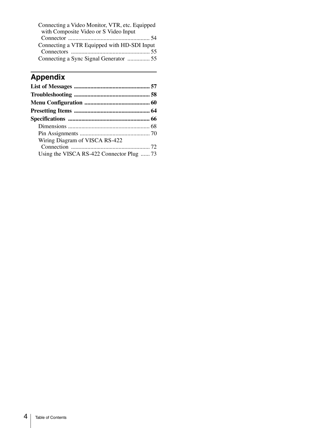 Sony BRC-Z330 operating instructions Appendix 