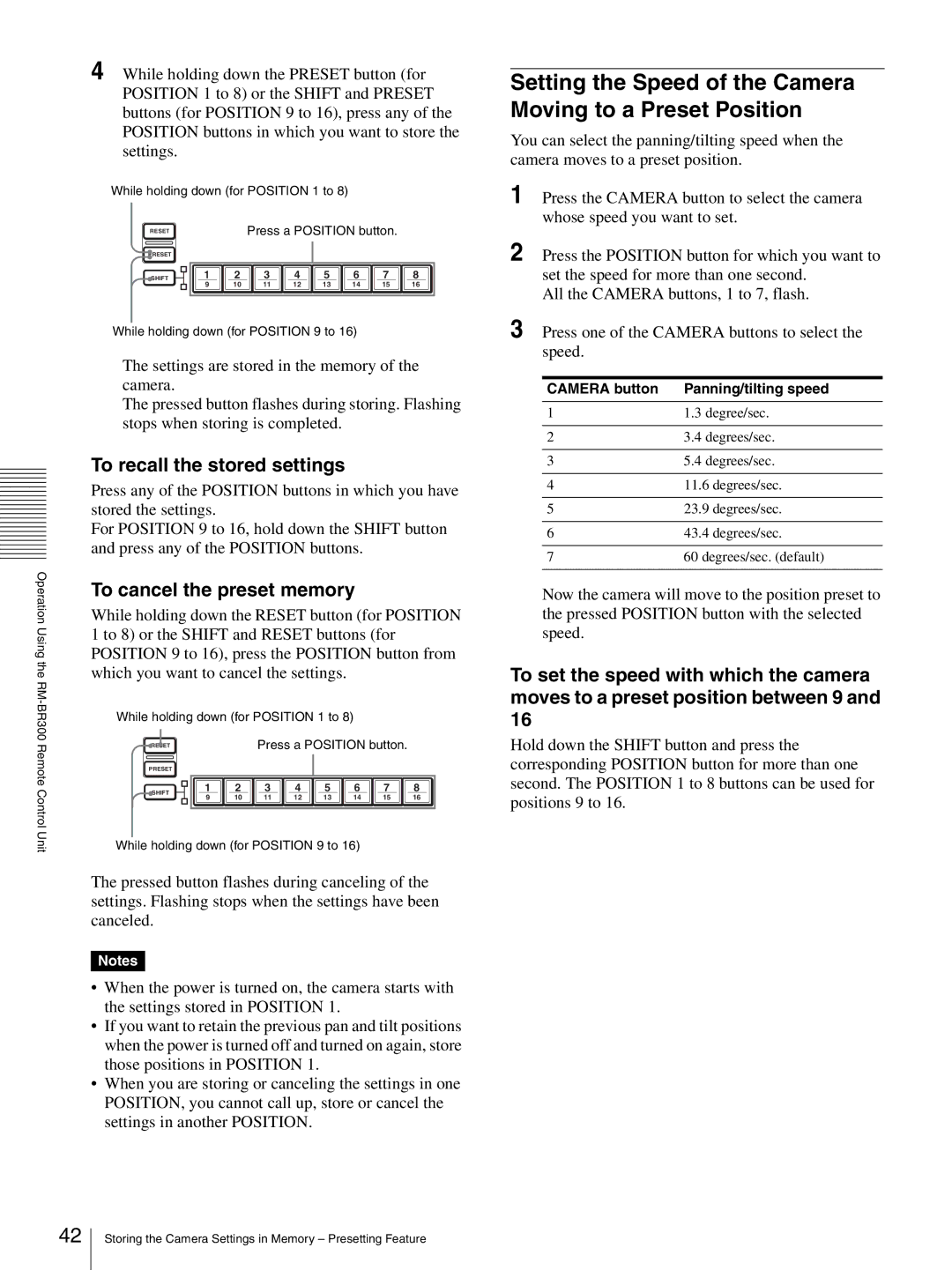 Sony BRC-Z330 operating instructions Setting the Speed of the Camera Moving to a Preset Position 