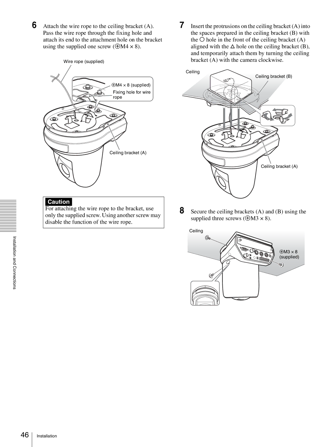 Sony BRC-Z330 operating instructions Wire rope supplied 3M4 