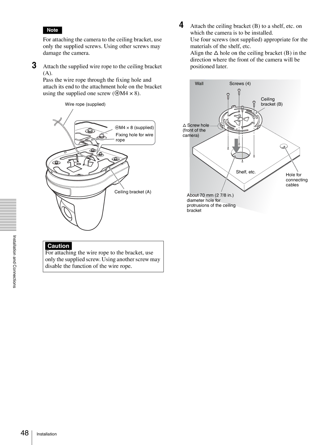 Sony BRC-Z330 operating instructions Wire rope supplied 