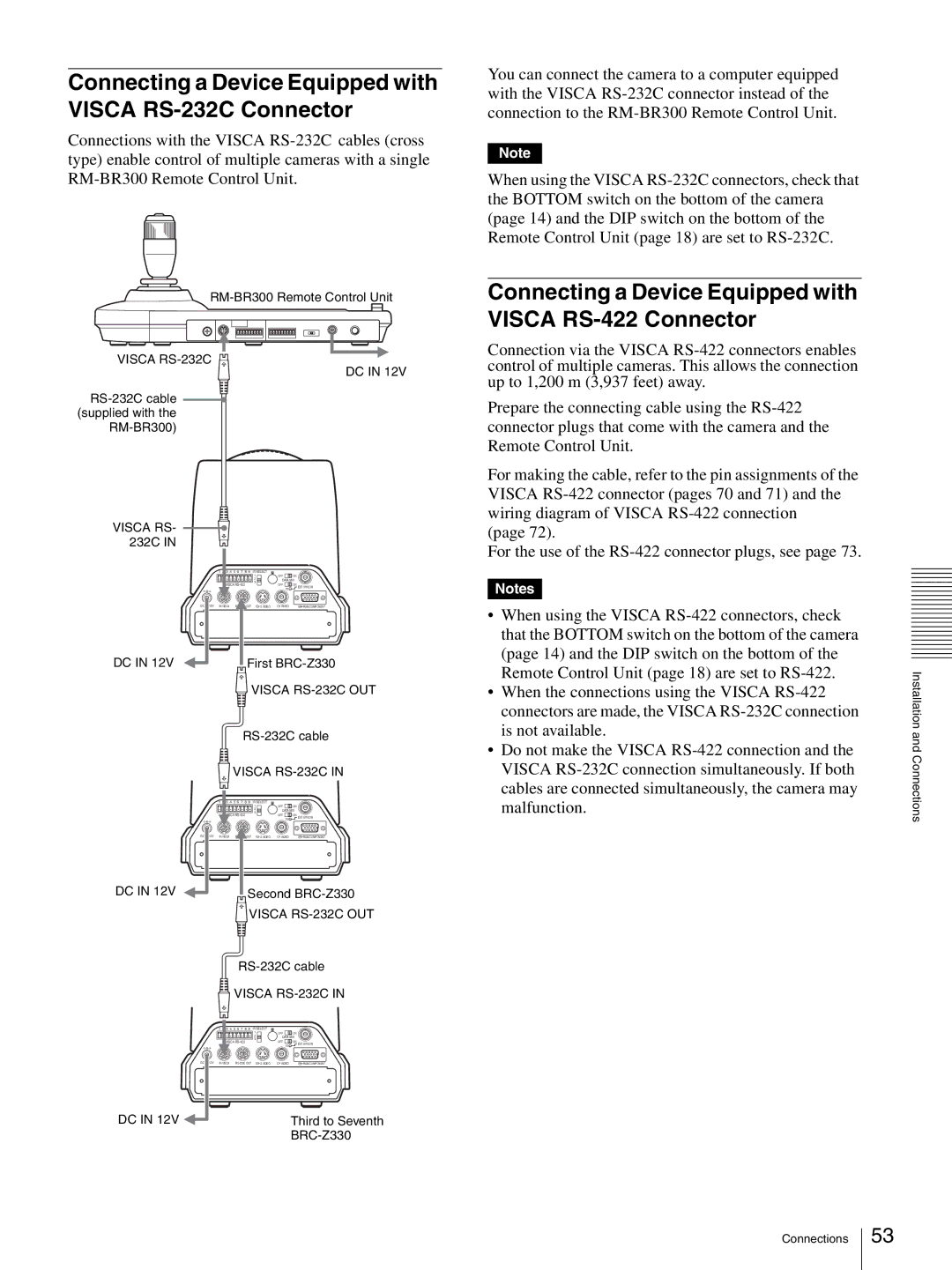 Sony BRC-Z330 operating instructions Connecting a Device Equipped with Visca RS-232C Connector 