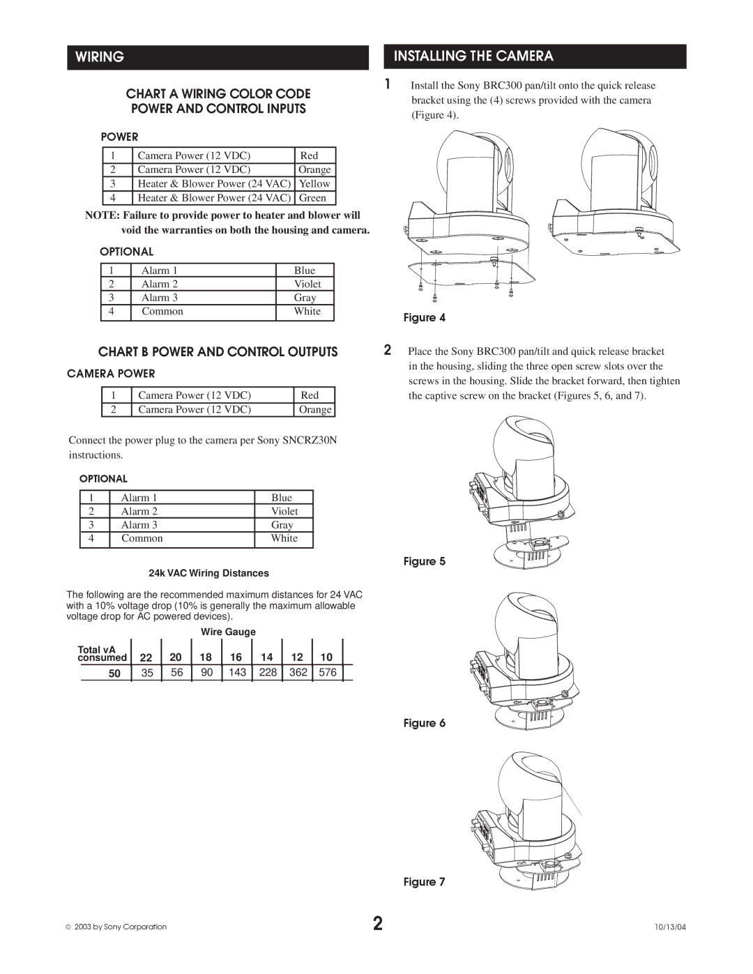 Sony BRCSDP12 instruction manual Wiring, Installing the Camera 