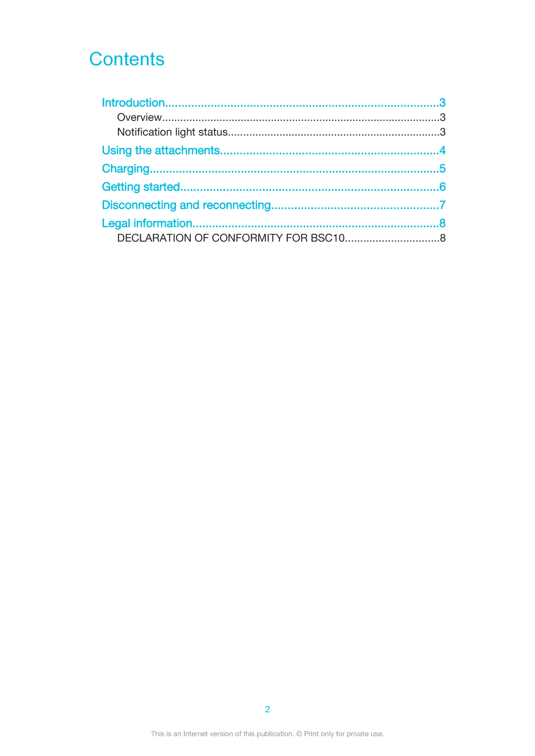 Sony BSC10 manual Contents 