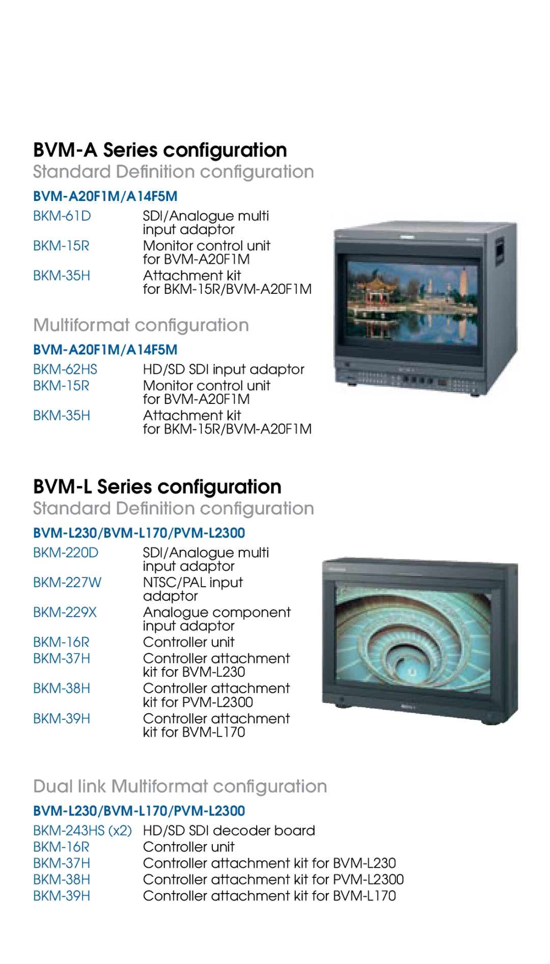 Sony BVM-L170 manual BVM-A Series configuration Standard Definition configuration 