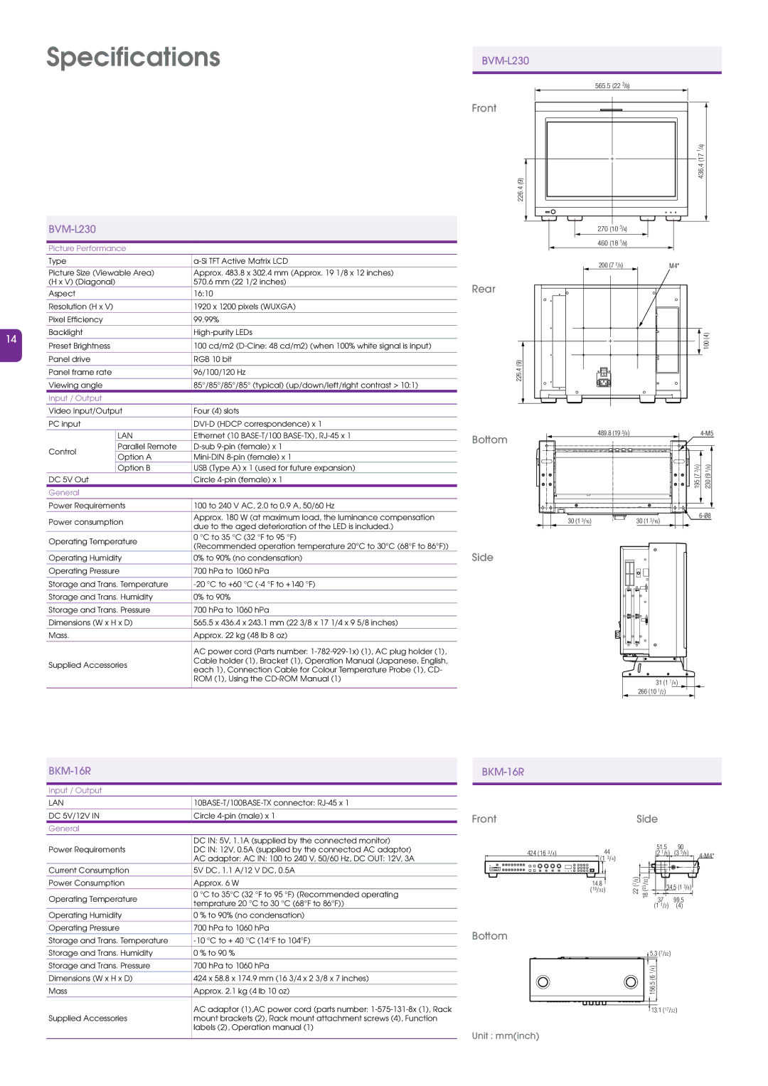 Sony BVM-L230 manual Specifications, Picture Performance 