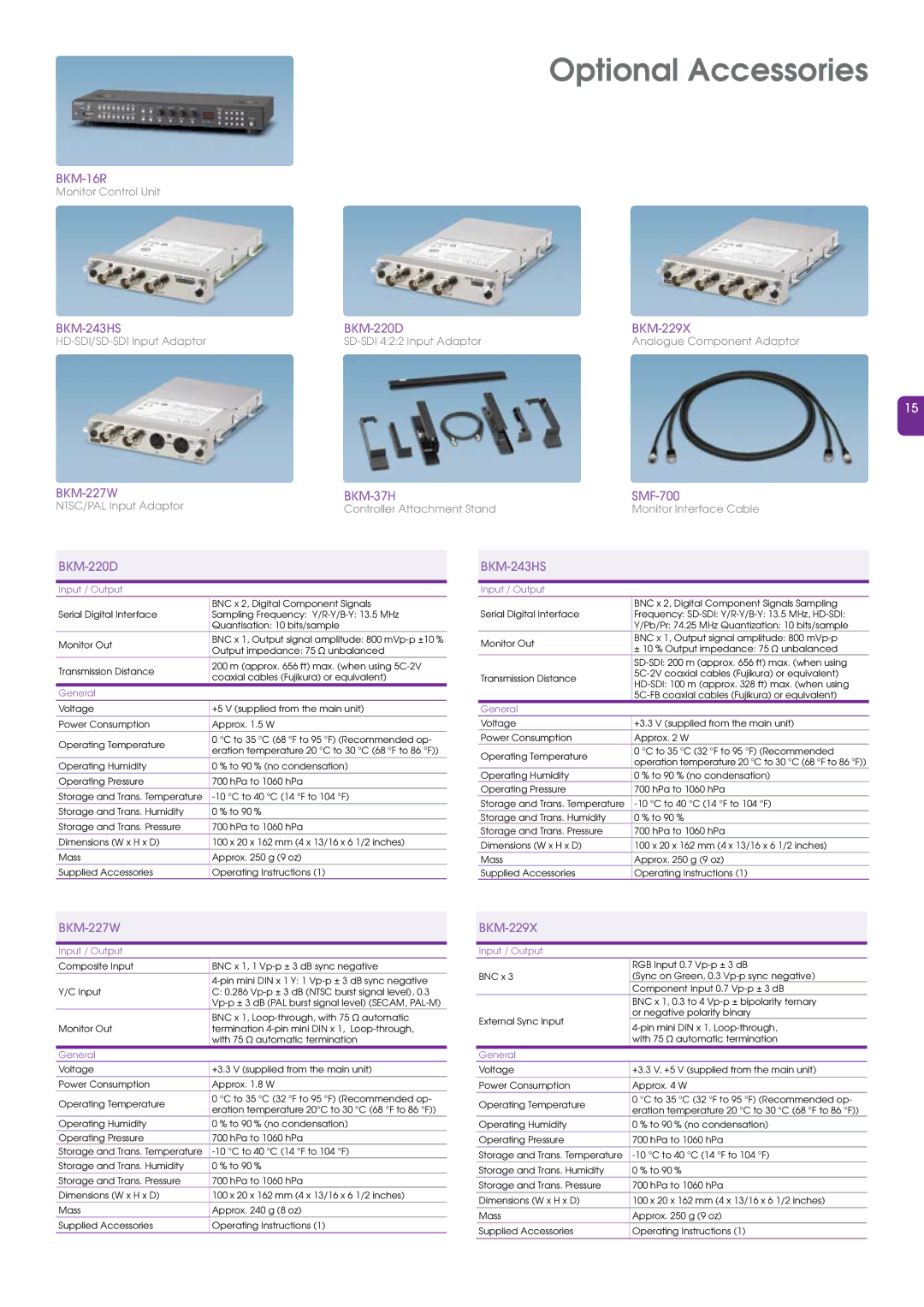 Sony BVM-L230 manual Optional Accessories, BKM-220D BKM-243HS 