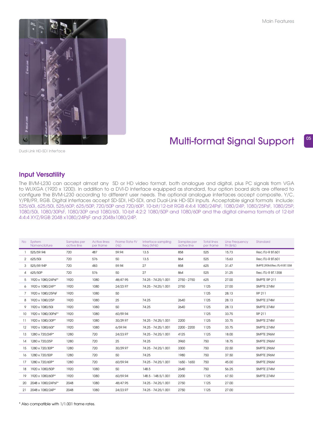 Sony BVM-L230 manual Multi-format Signal Support, Input Versatility 