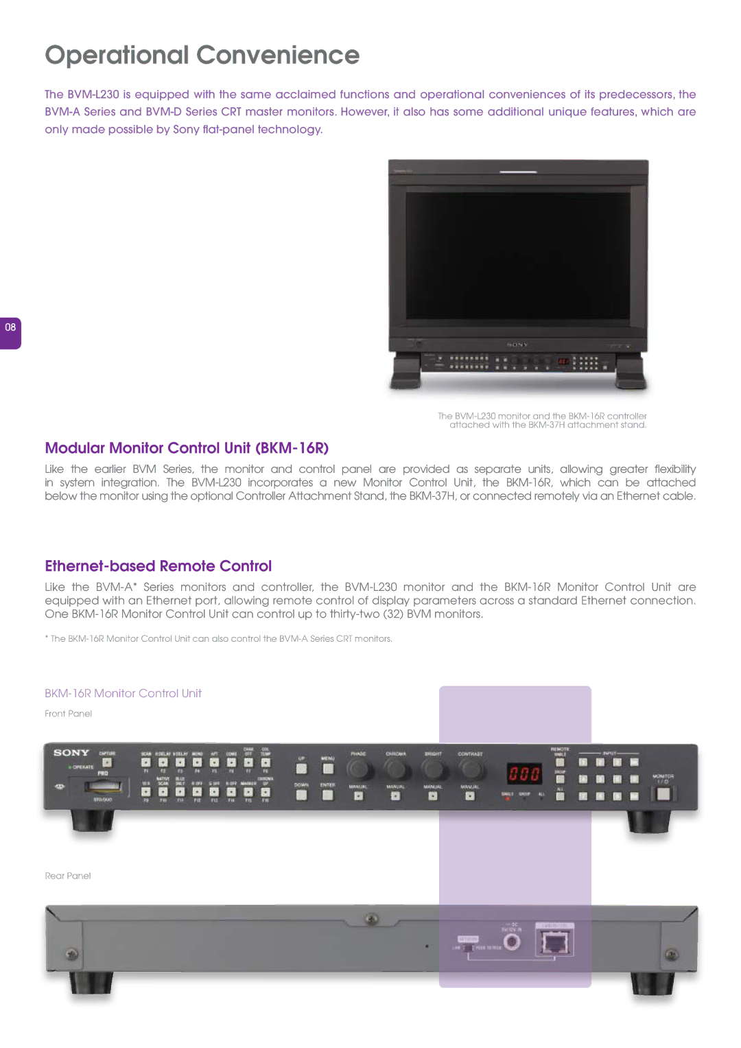 Sony BVM-L230 manual Operational Convenience, BKM-16R Monitor Control Unit 