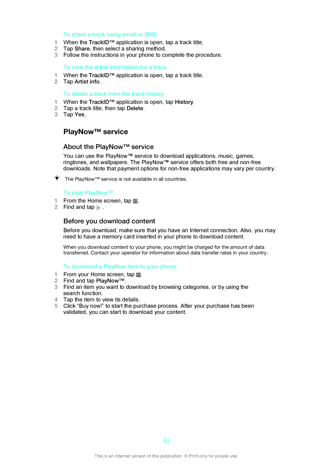 Sony C1504, C1505 manual About the PlayNow service, Before you download content 