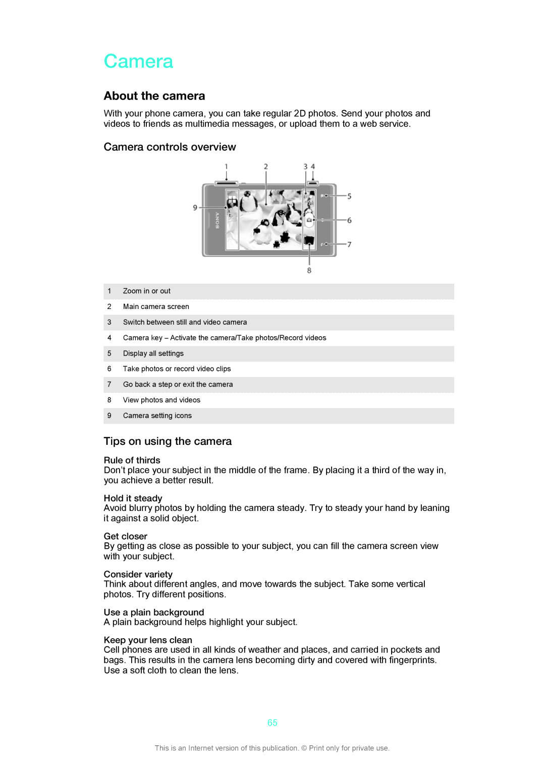 Sony C1505, C1504 manual About the camera, Camera controls overview, Tips on using the camera 