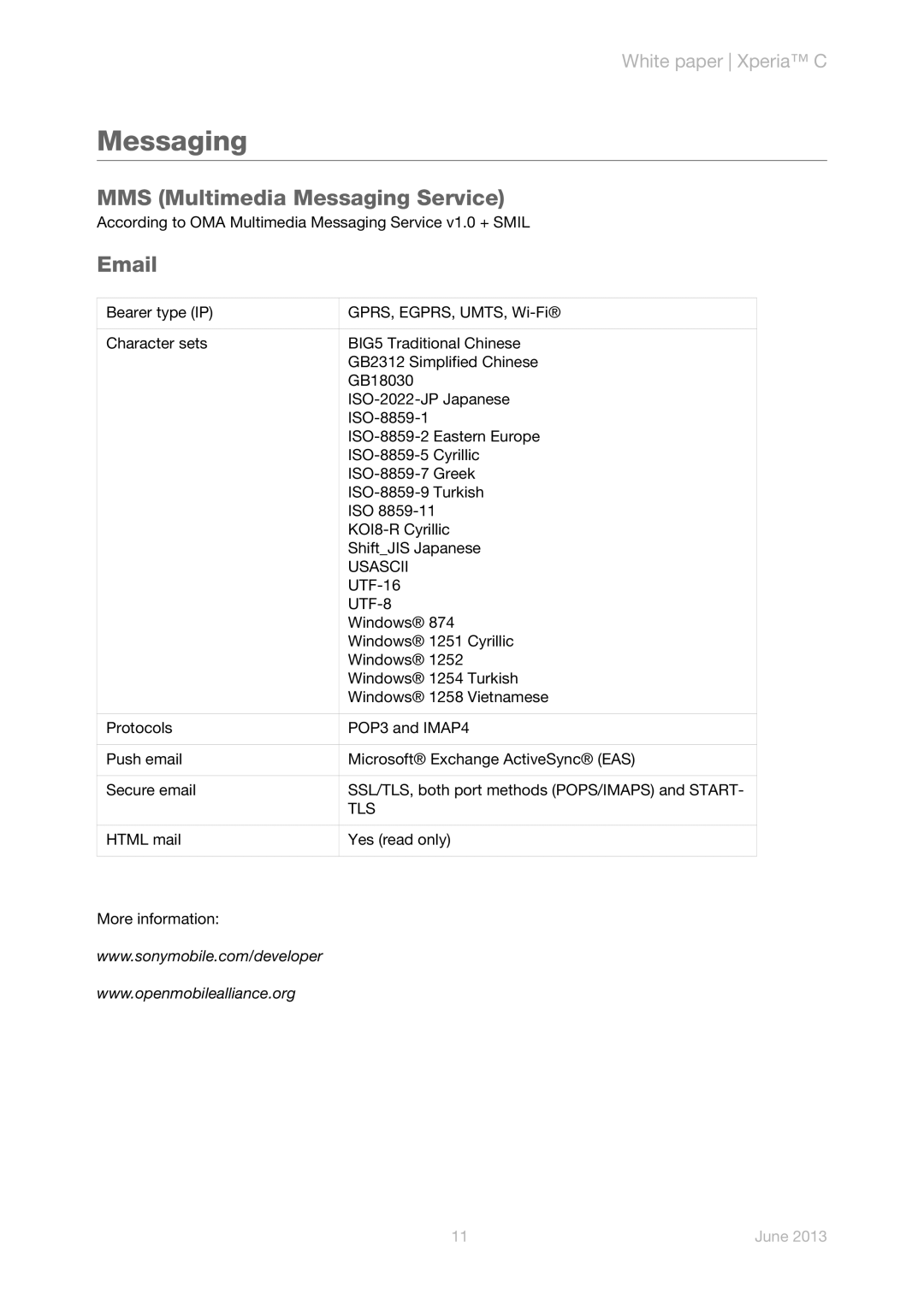 Sony C2305 manual MMS Multimedia Messaging Service, Usascii, Tls 