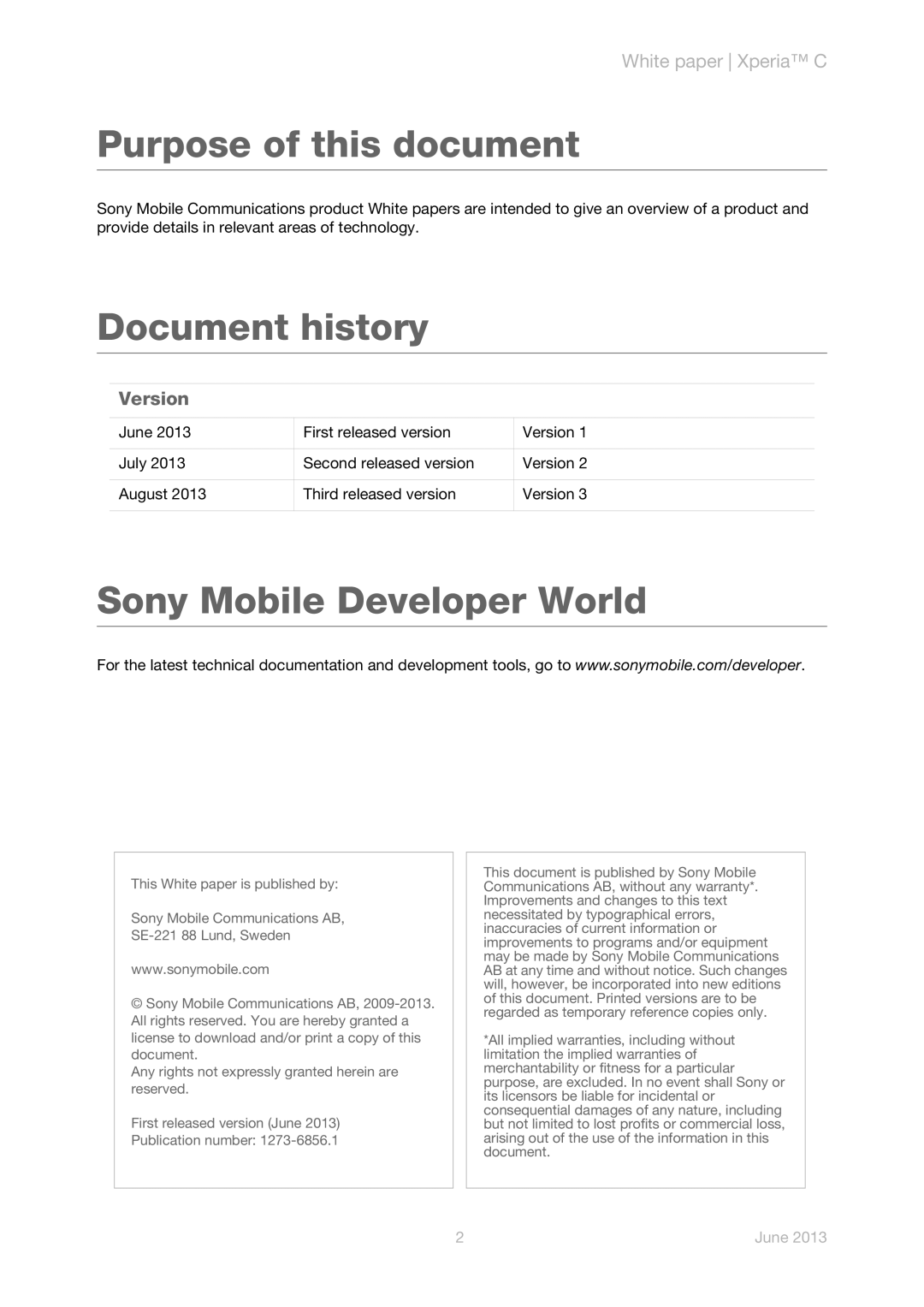 Sony C2305 manual Purpose of this document, Version 