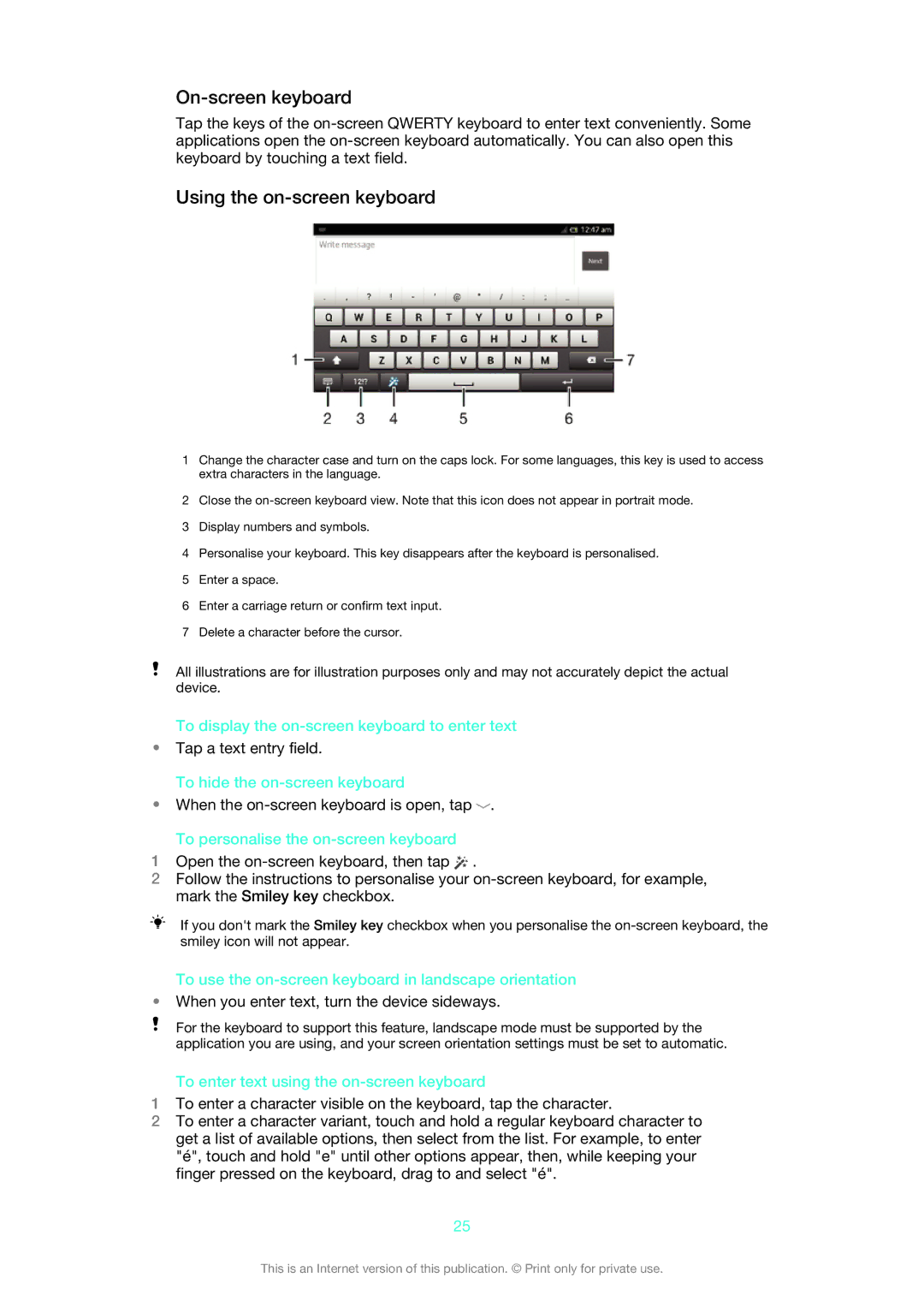 Sony C5503, C5502, 1272-9183 manual On-screen keyboard, Using the on-screen keyboard 