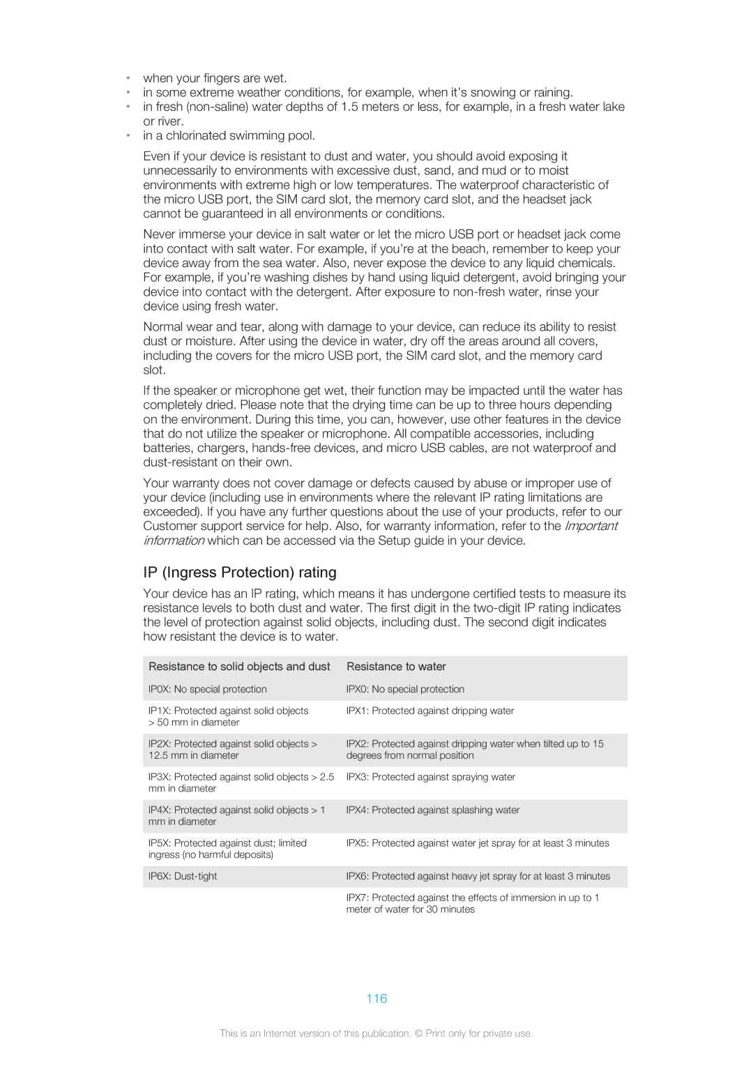 Sony C5502, C5503 manual IP Ingress Protection rating, 116 