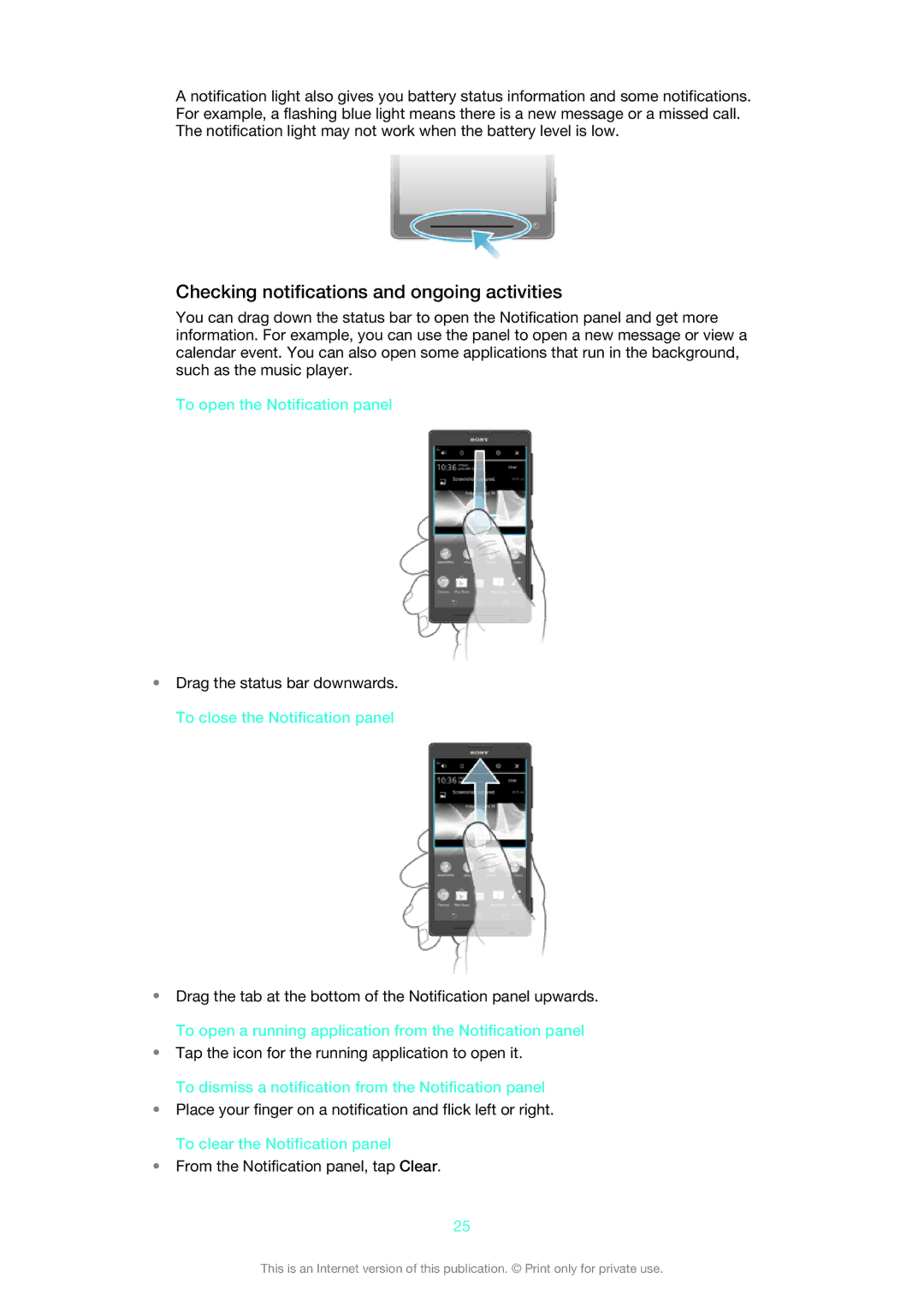 Sony C6503, C6502, C6506, 1273-5759 manual Checking notifications and ongoing activities, To open the Notification panel 