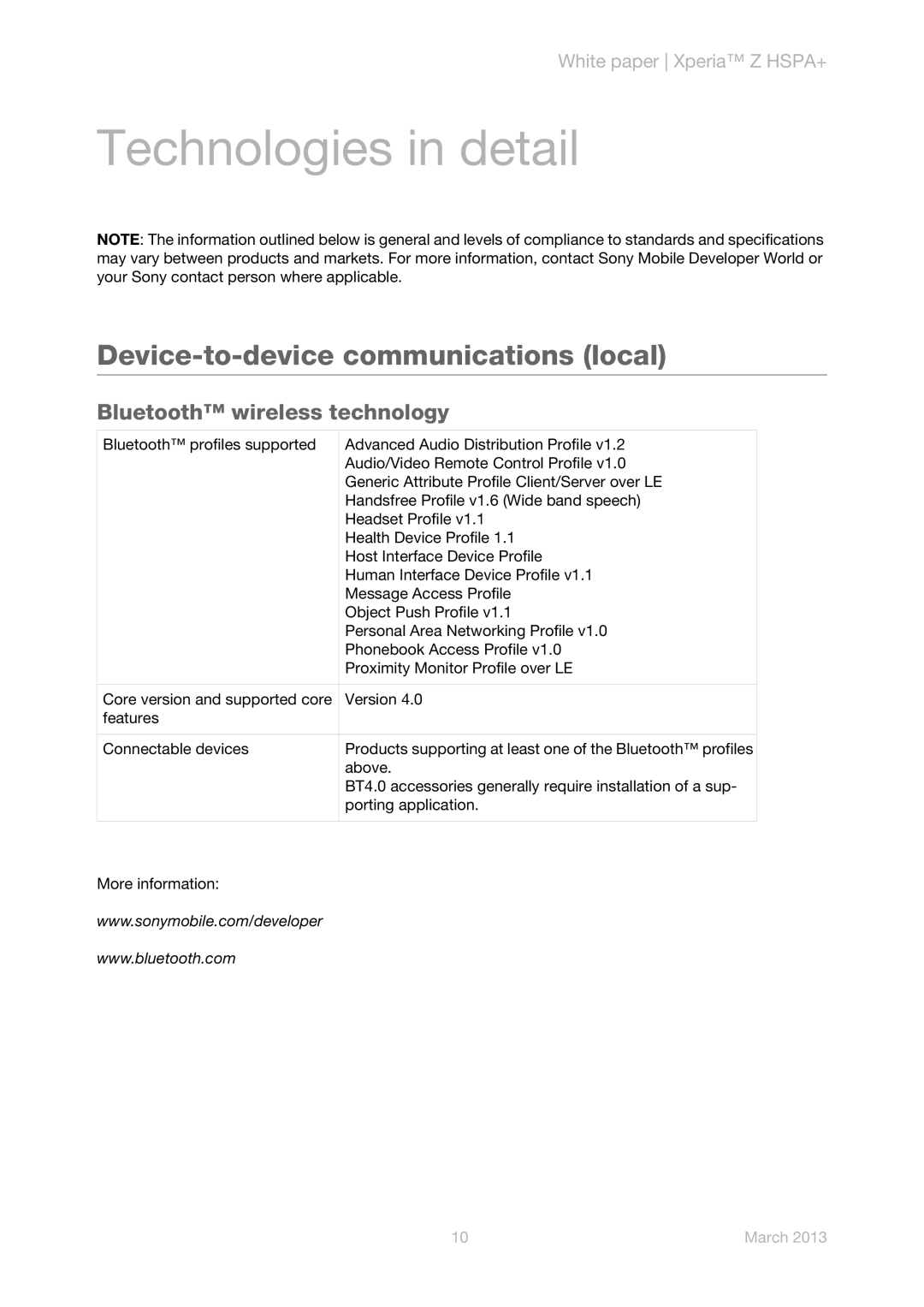 Sony C6602 manual Device-to-device communications local, Bluetooth wireless technology 