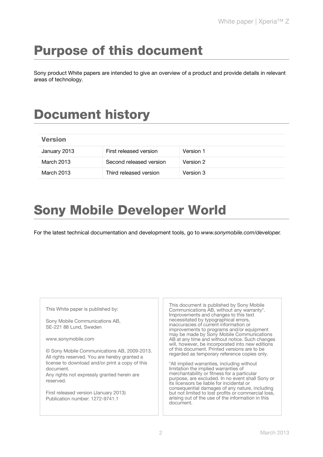 Sony C6602 manual Purpose of this document, Version 