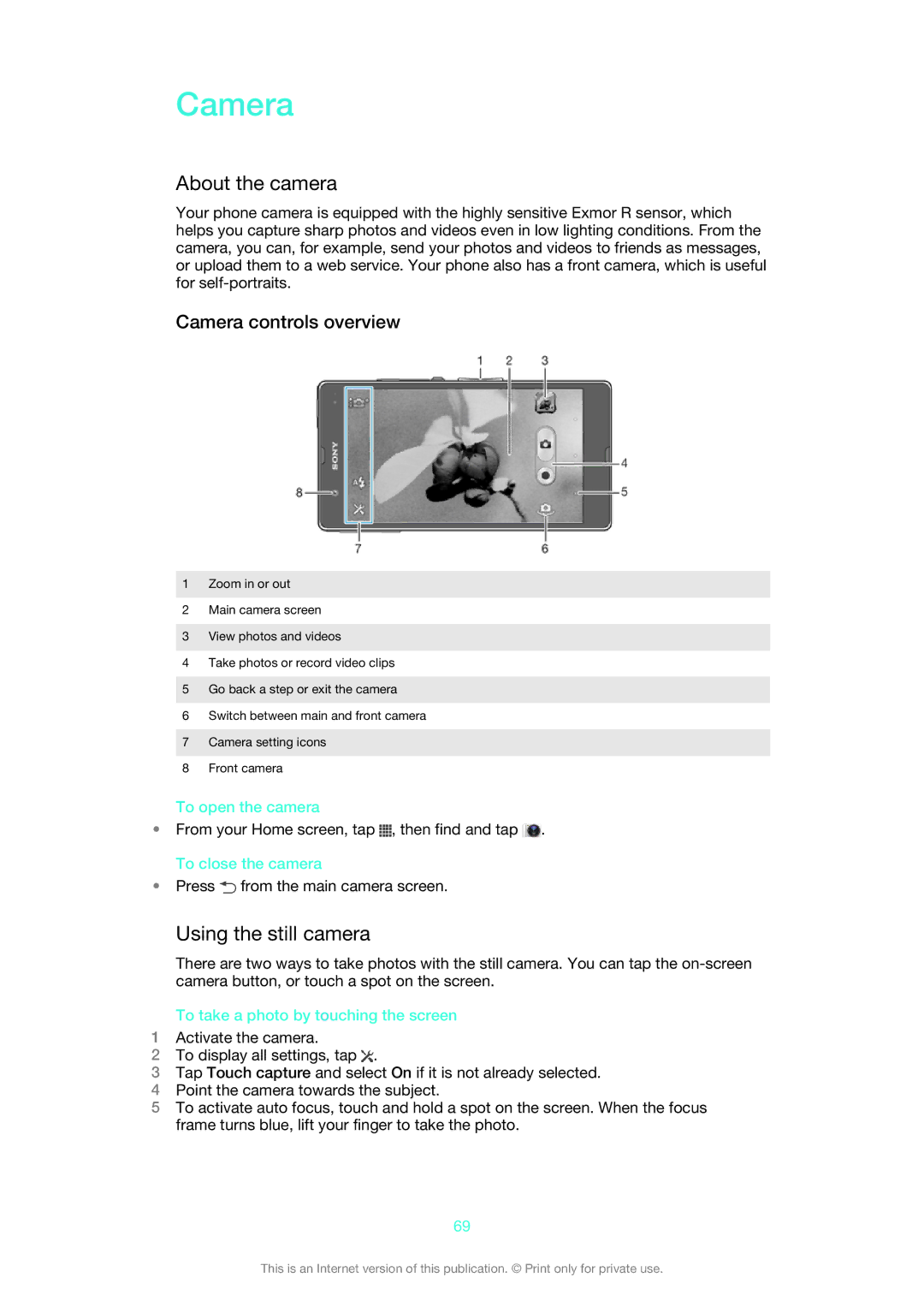 Sony C6606BK manual About the camera, Using the still camera, Camera controls overview 