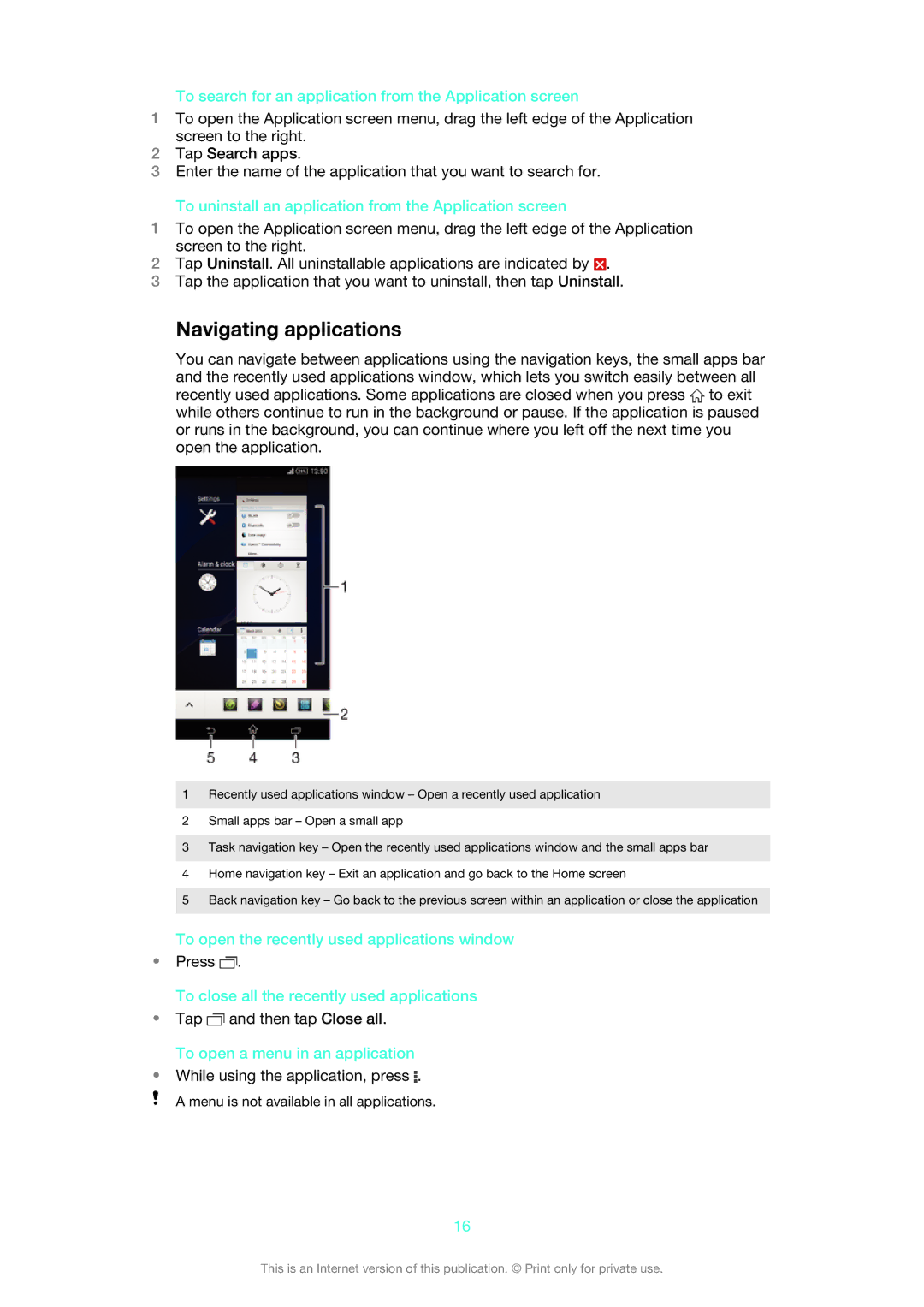 Sony C6906, C6903, C6902 manual Navigating applications 