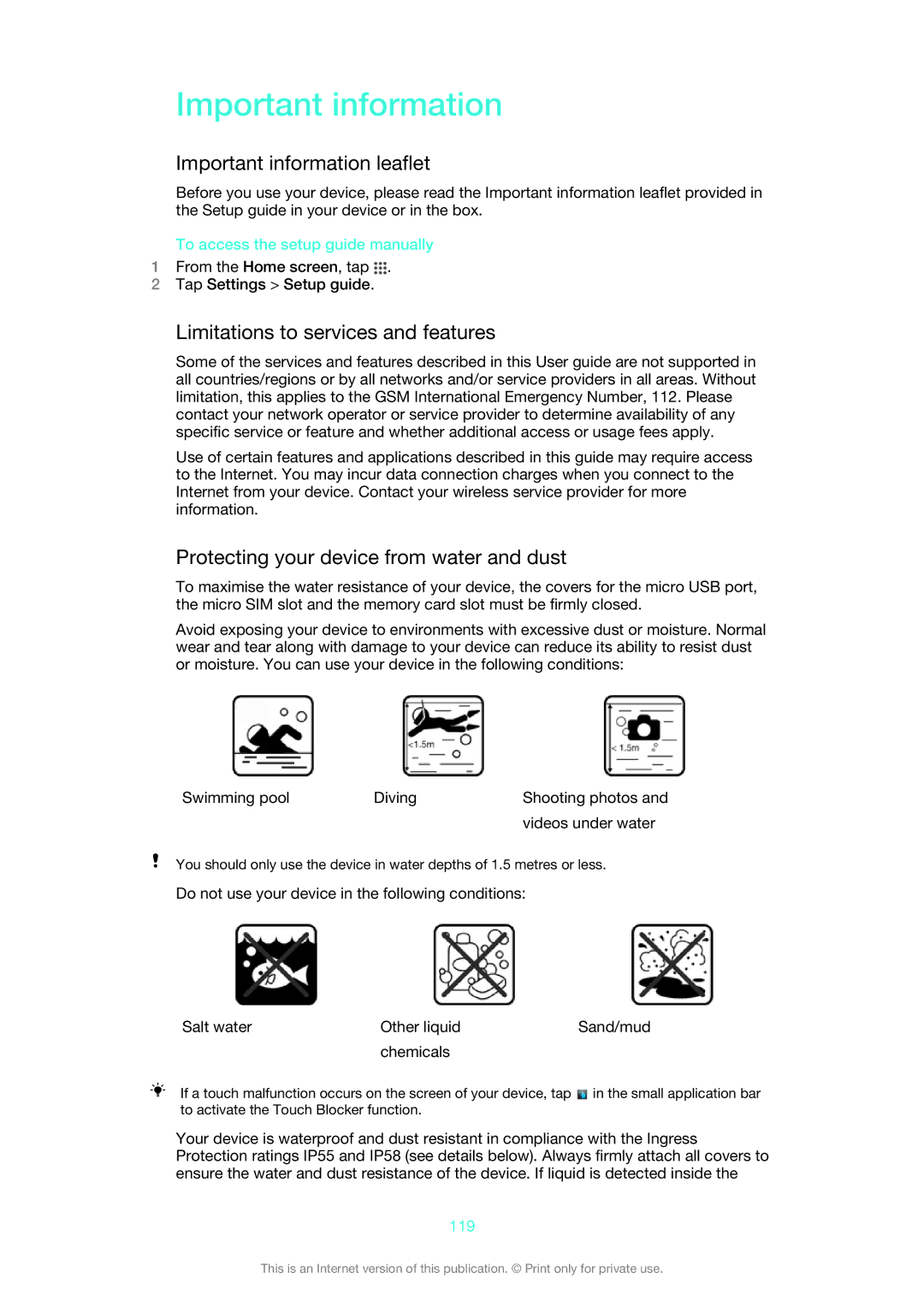 Sony C6902, C6903, C6906 manual Important information leaflet, Limitations to services and features 