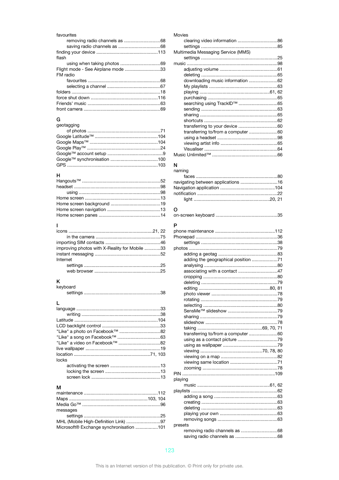 Sony C6903, C6906, C6902 manual 123, 103 