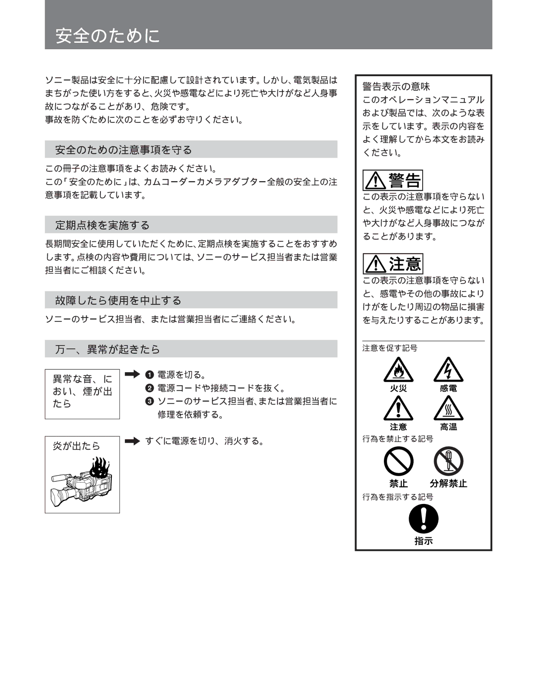 Sony CA-755/755P operation manual 安全のための注意事項を守る, 定期点検を実施する, 故障したら使用を中止する, 万一、異常が起きたら 